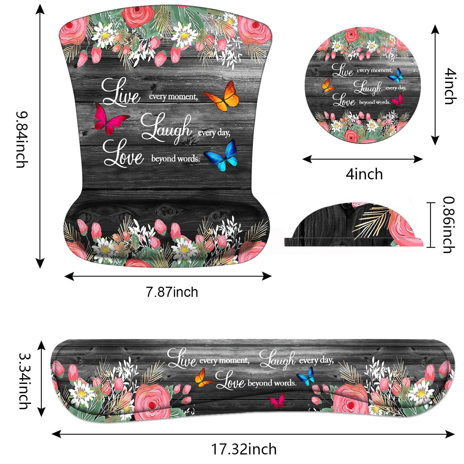 Keyboard Wrist Rest and Mouse Pad Wrist Support Set with Coasters, Non-Slip PU Base Ergonomic