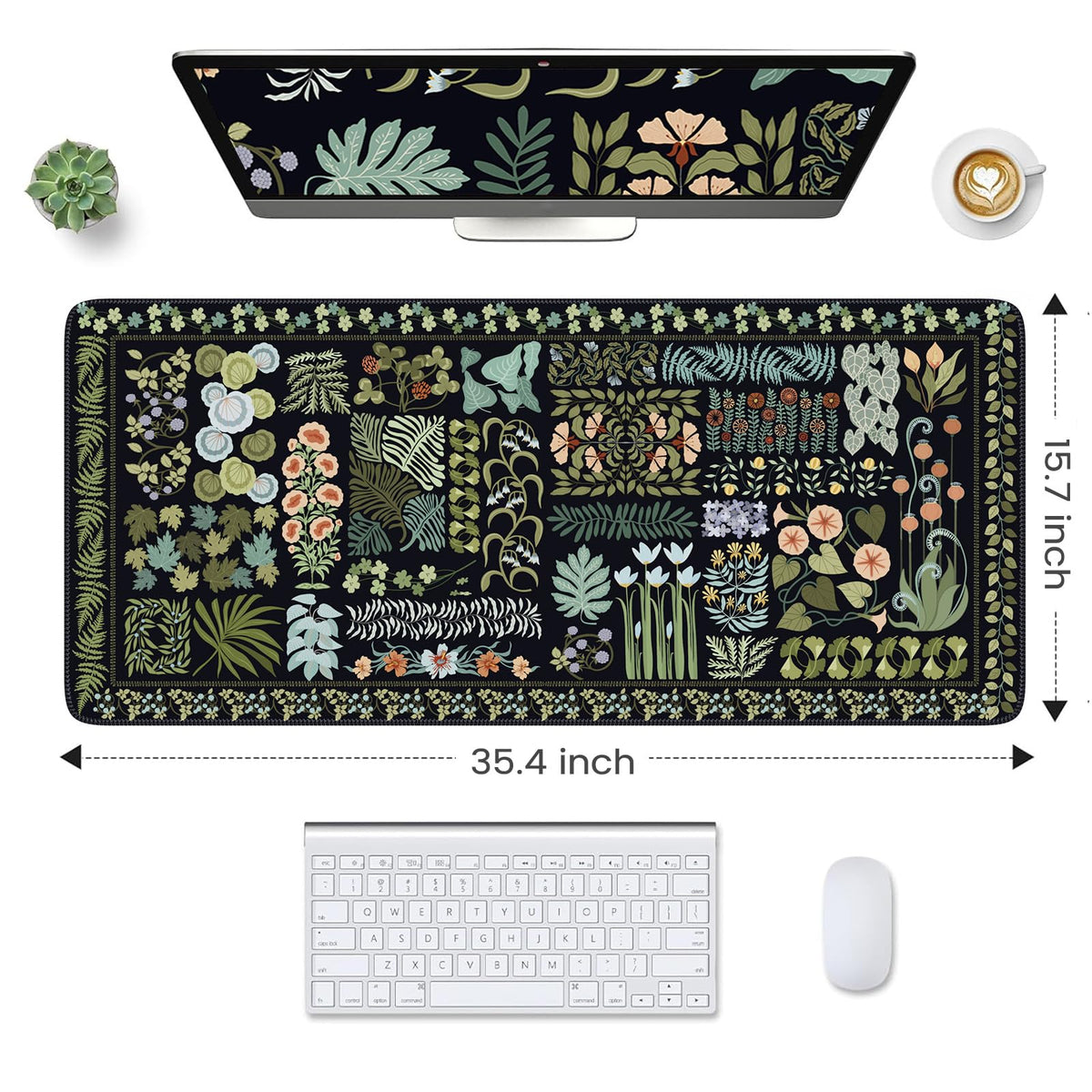 HAOCOO Vintage Floral Mouse Pad, Black Desk Pad for Home Workspace
