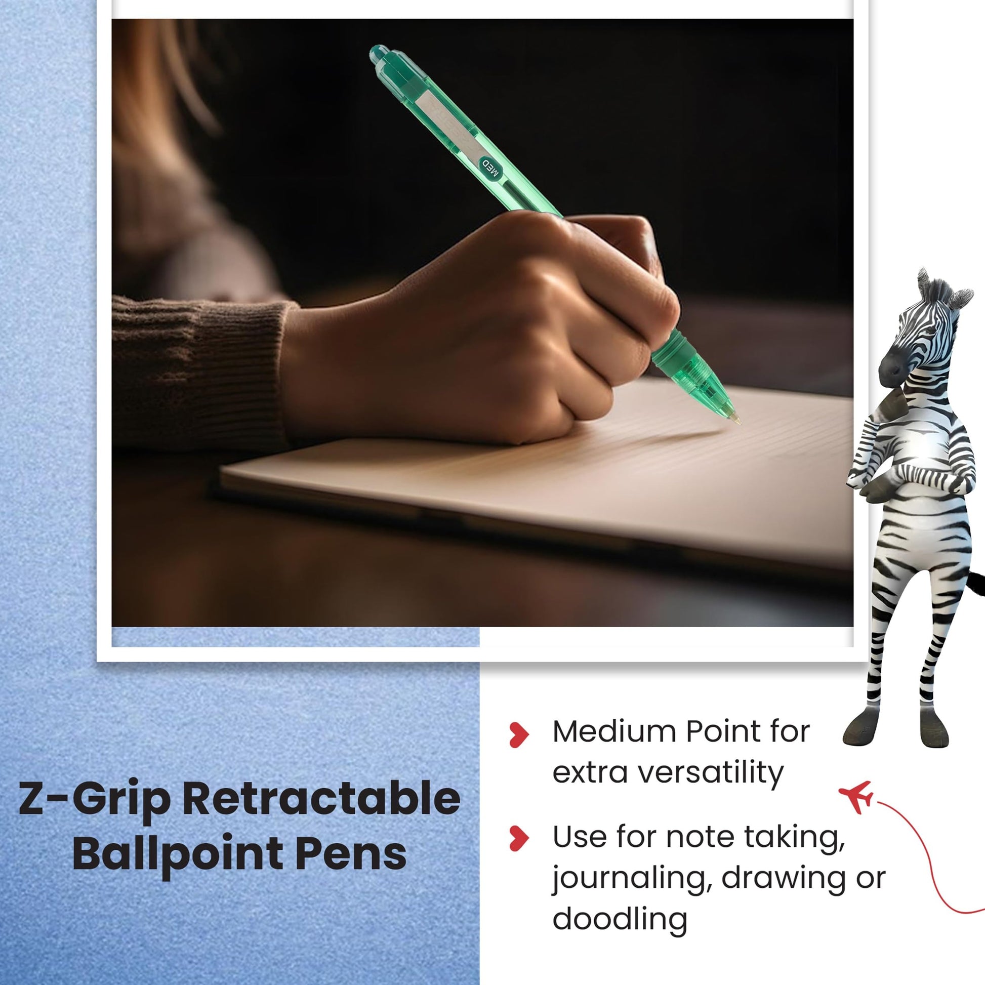 Zebra Pen Z Grip Smooth Multi- Coloured & Black Ballpoint Pens, Smooth & Comfortable Retractable