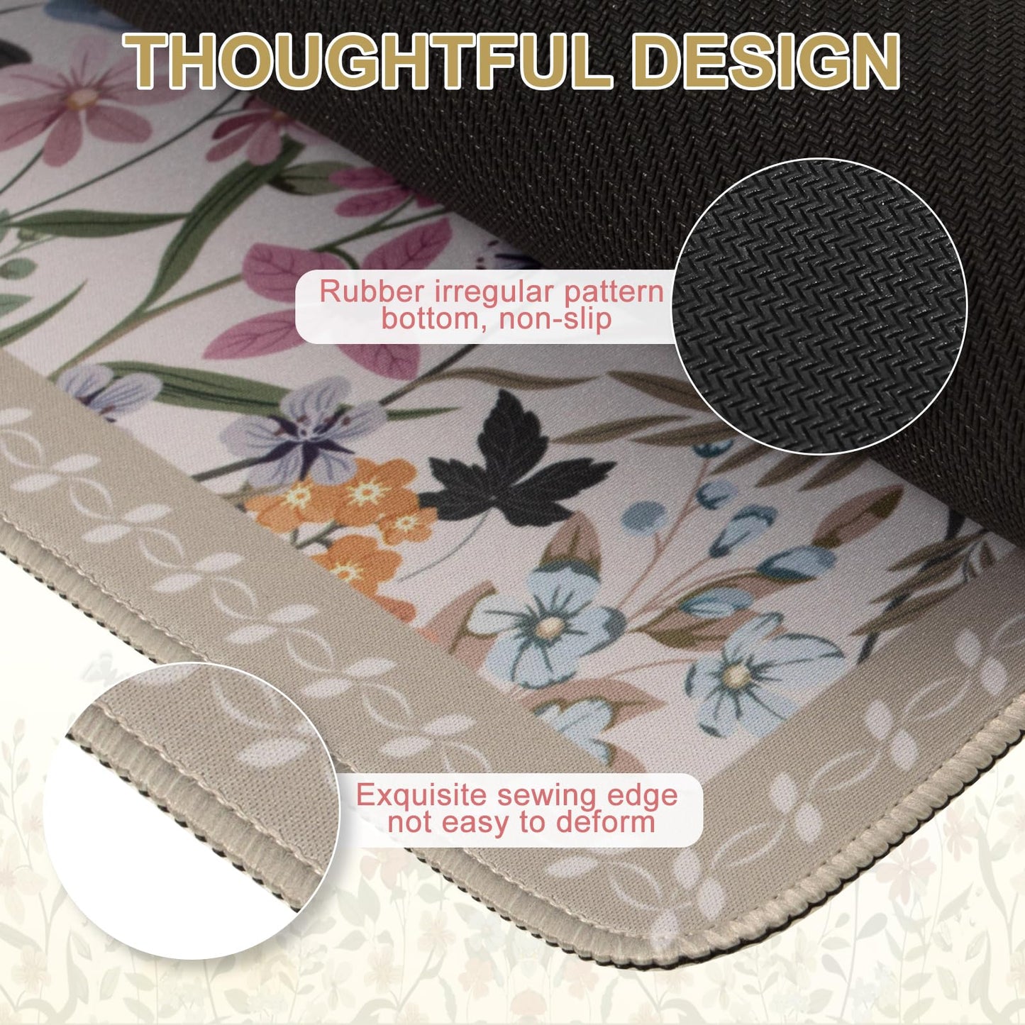 iCasso Floral Desk Mat,Cute Gaming Mouse Pad,Beige