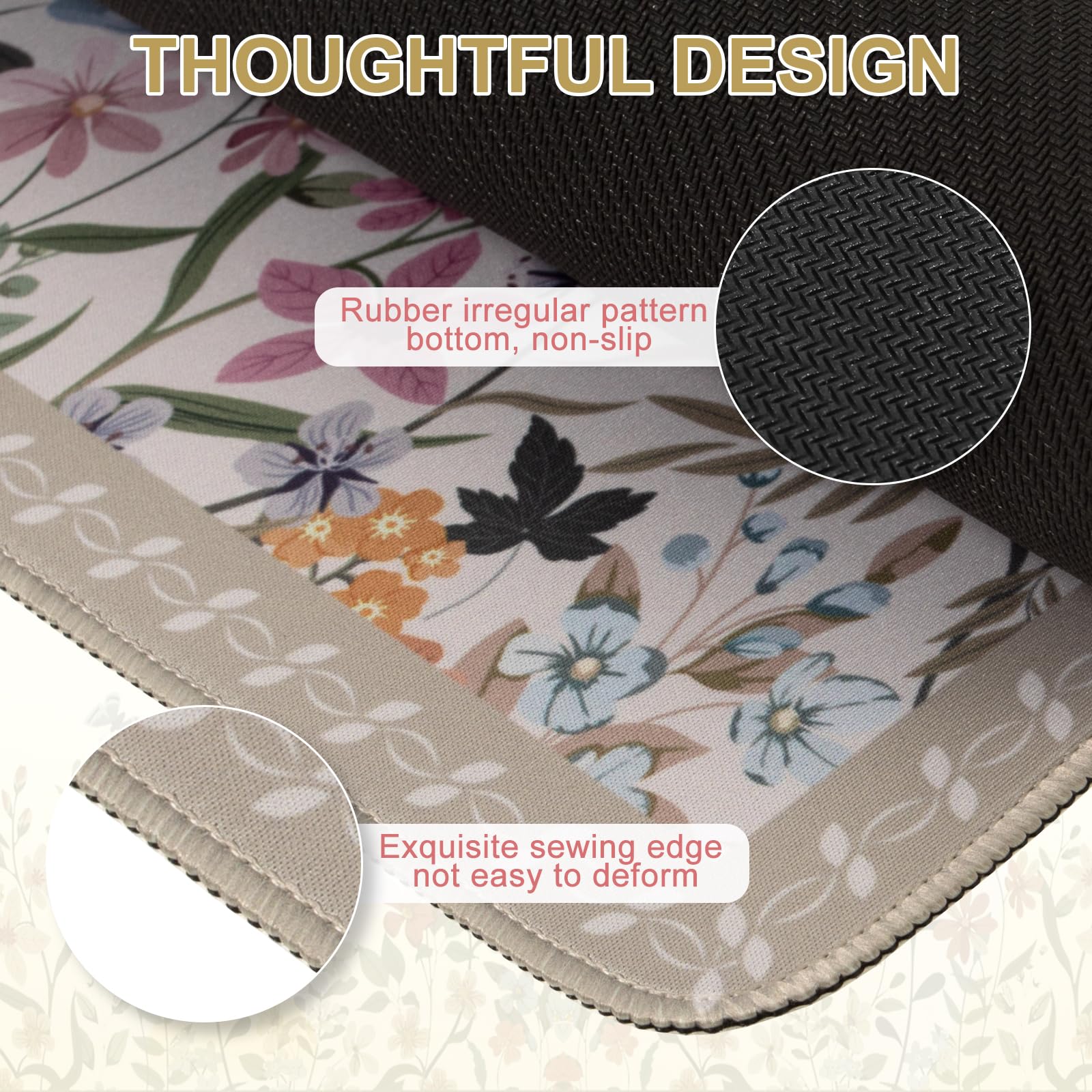 iCasso Floral Desk Mat,Cute Gaming Mouse Pad,Beige