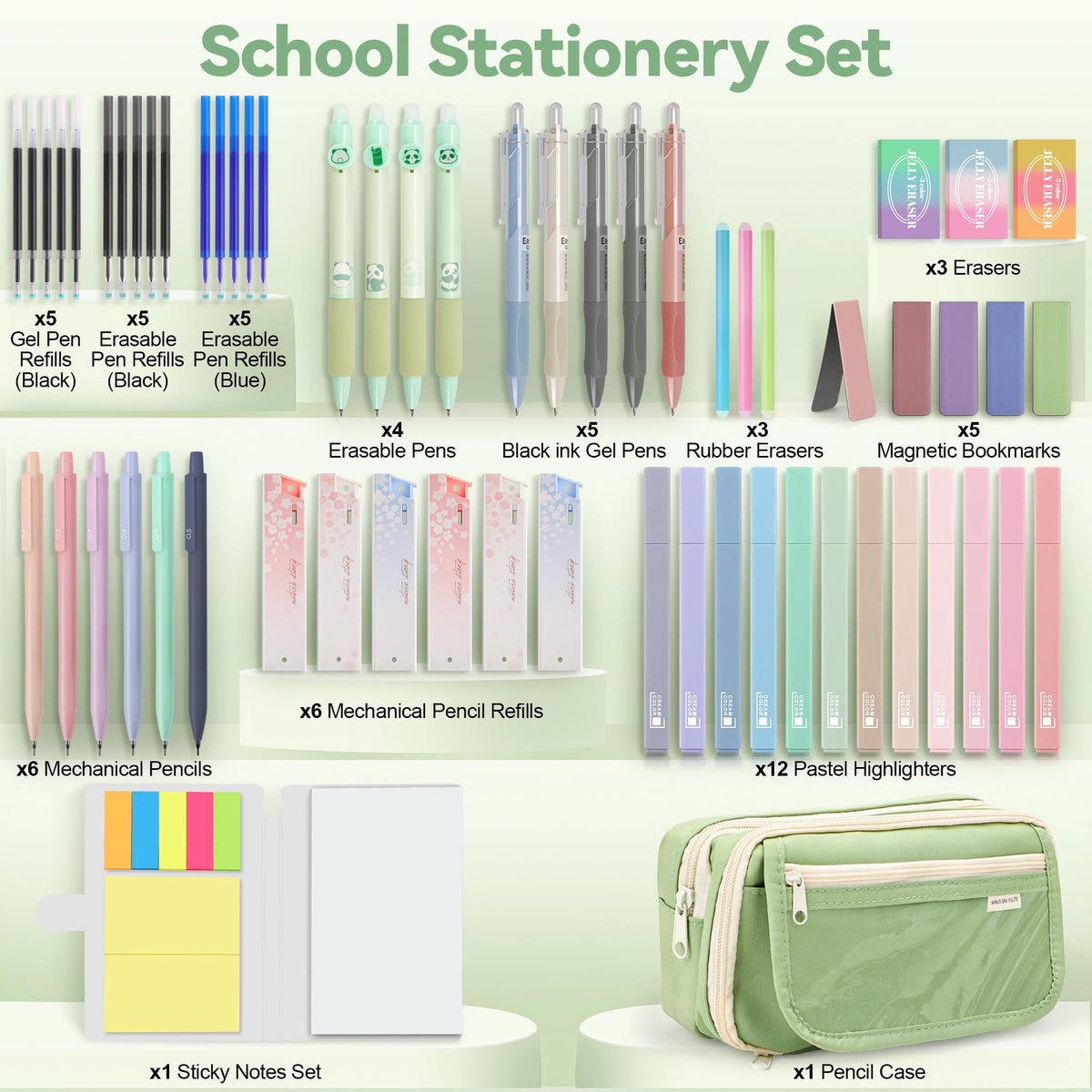 DazSpirit 61PCS Aesthetic College School Supplies Set with Cute Pencil Case