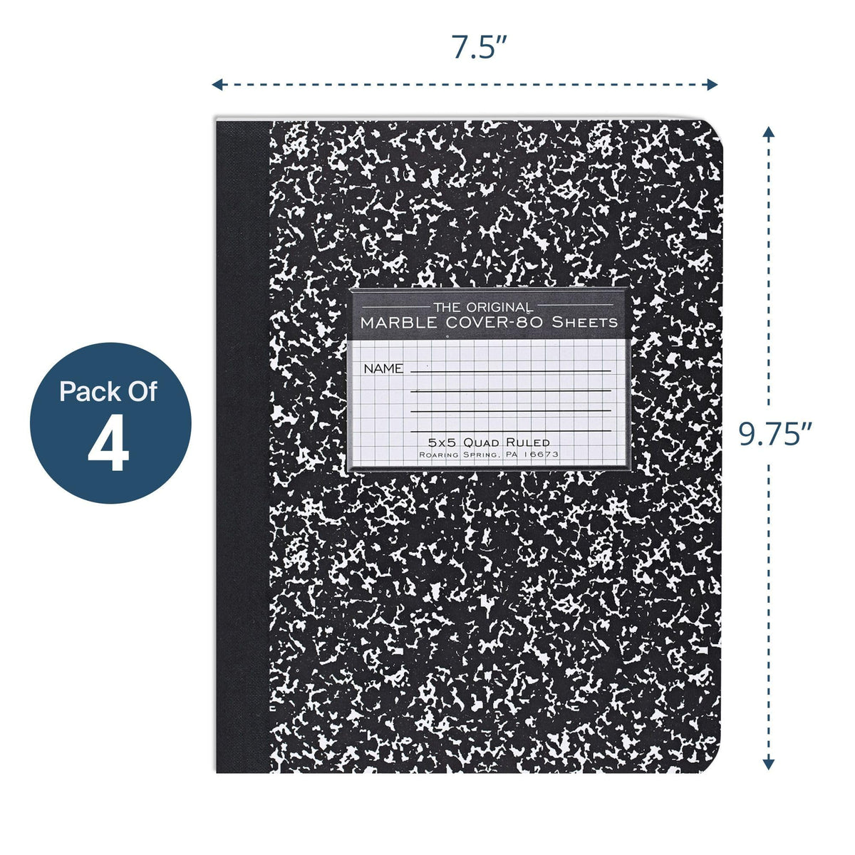 ROARING SPRING Hard Cover Composition Book, Graph Rule, 160 Pages, 4 Pack