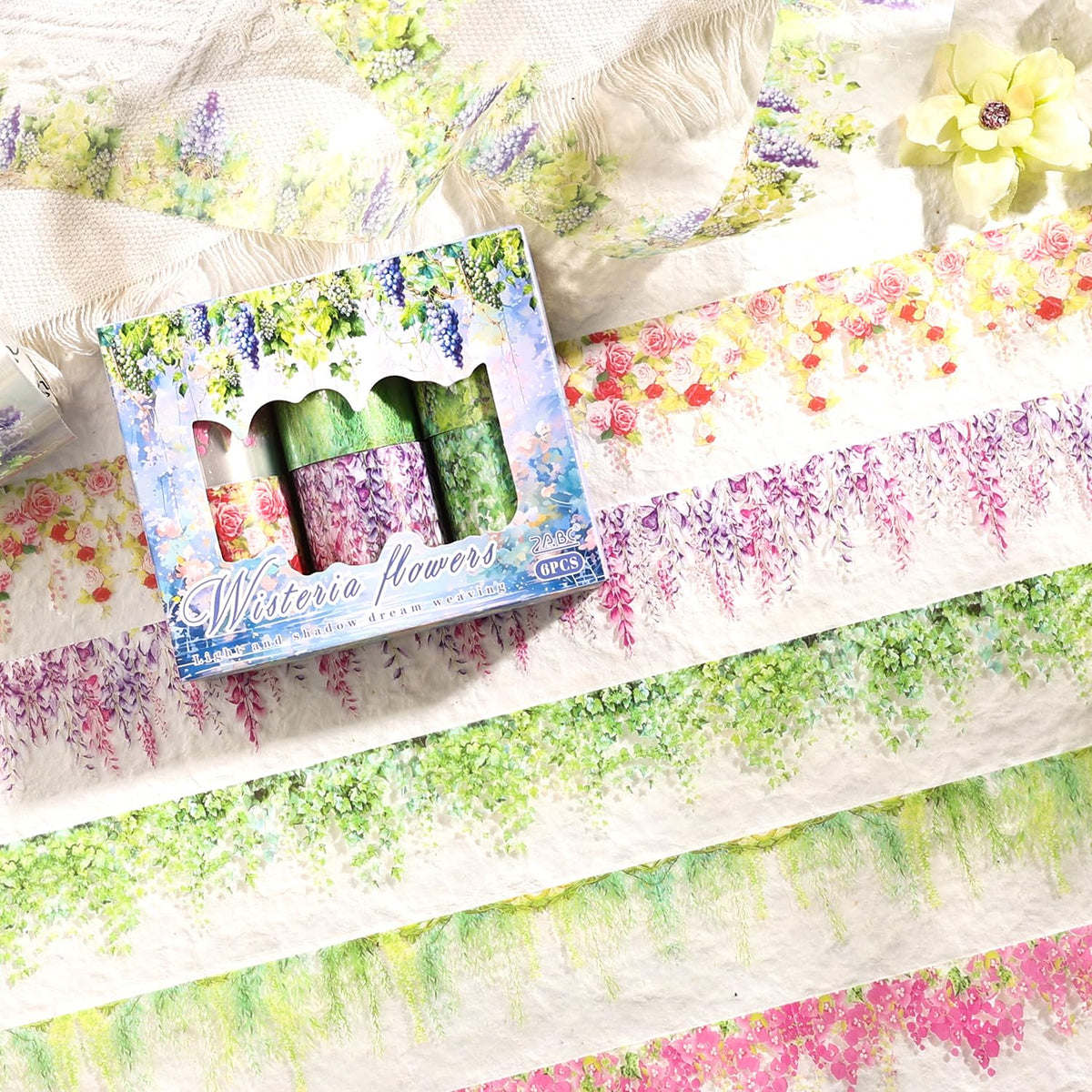 YOUQIWJ Vintage Floral Wide Washi Tape, 6 PET Rolls for Journaling Crafts