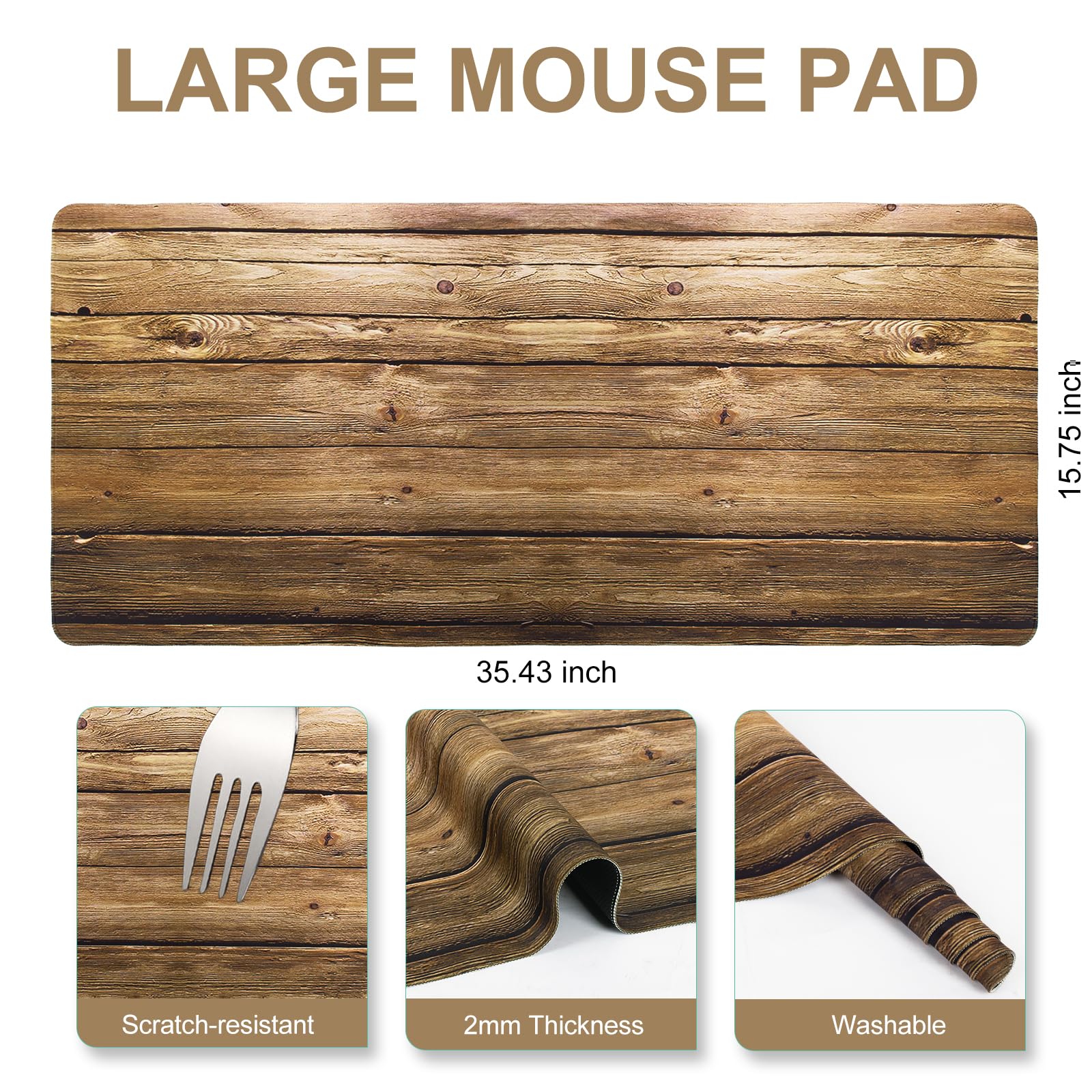 L-SPOUTTO Vintage Wood Desk Mat,Extended 35.4x15.7in XXL Gaming Mouse Pad