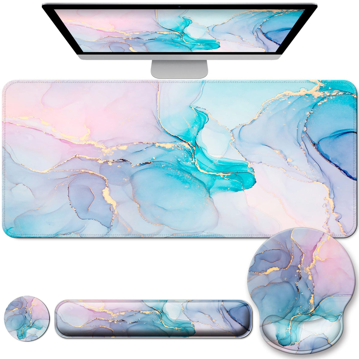 VINEBURY Desk Mat Set Keyboard and Mouse Pad with Wrist Rest Support