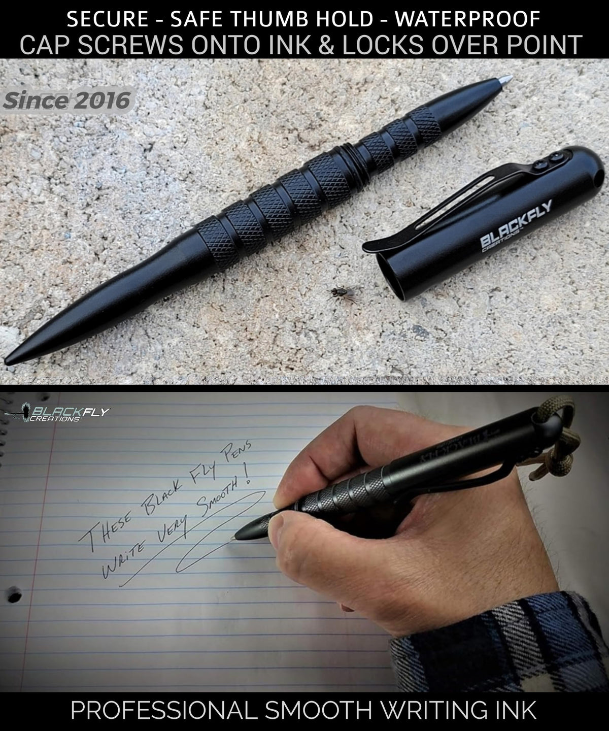 Black Fly Professional Tactical Pen EDC Writing Tool, Metal Ballpoint Pens for Men, Women, Police