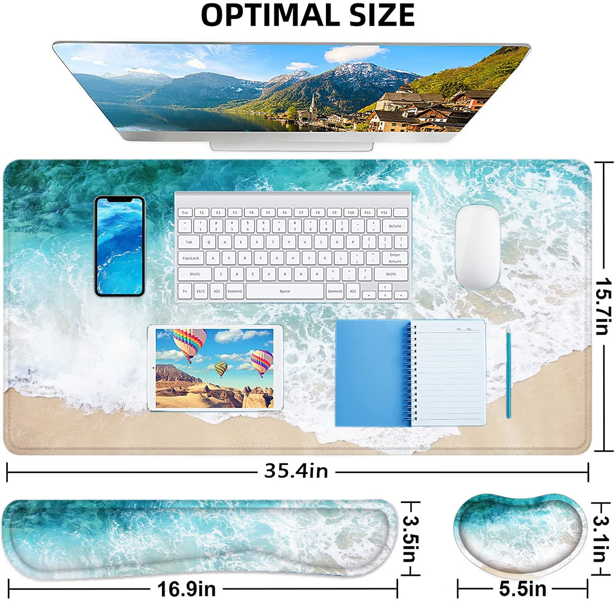 Large Mouse Pad with Wrist Rest, 4-in-1 Wrist Rest for Keyboard and Mouse