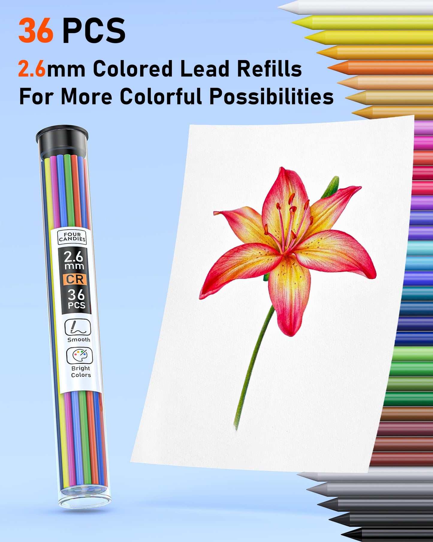 Four Candies 2.6MM Erasable Mechanical Colored Pencils with Sharpener 36PCS