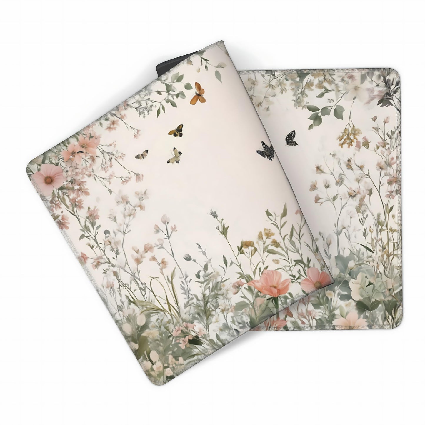 Cute Floral Aesthetic Wildflower Gaming Mouse Pad, Pink Macaron Desk Mat with Anti-Slip Base &