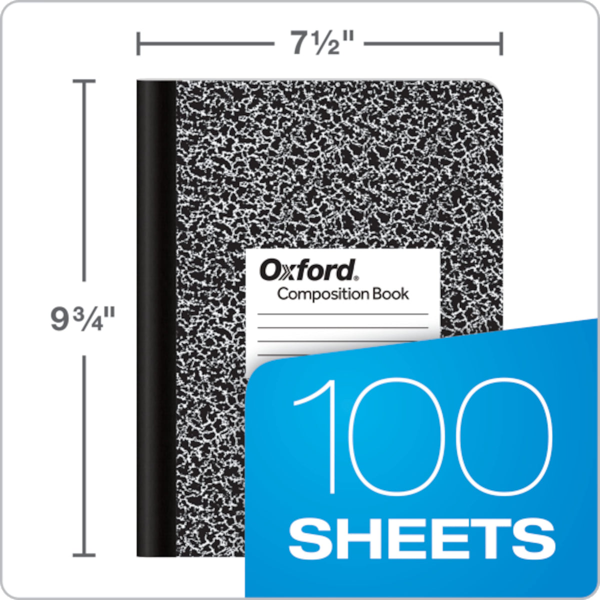 Oxford Composition Notebook, College Ruled Paper, 9-3/4" x 7-1/2", Black Marble Covers, 100 Sheets