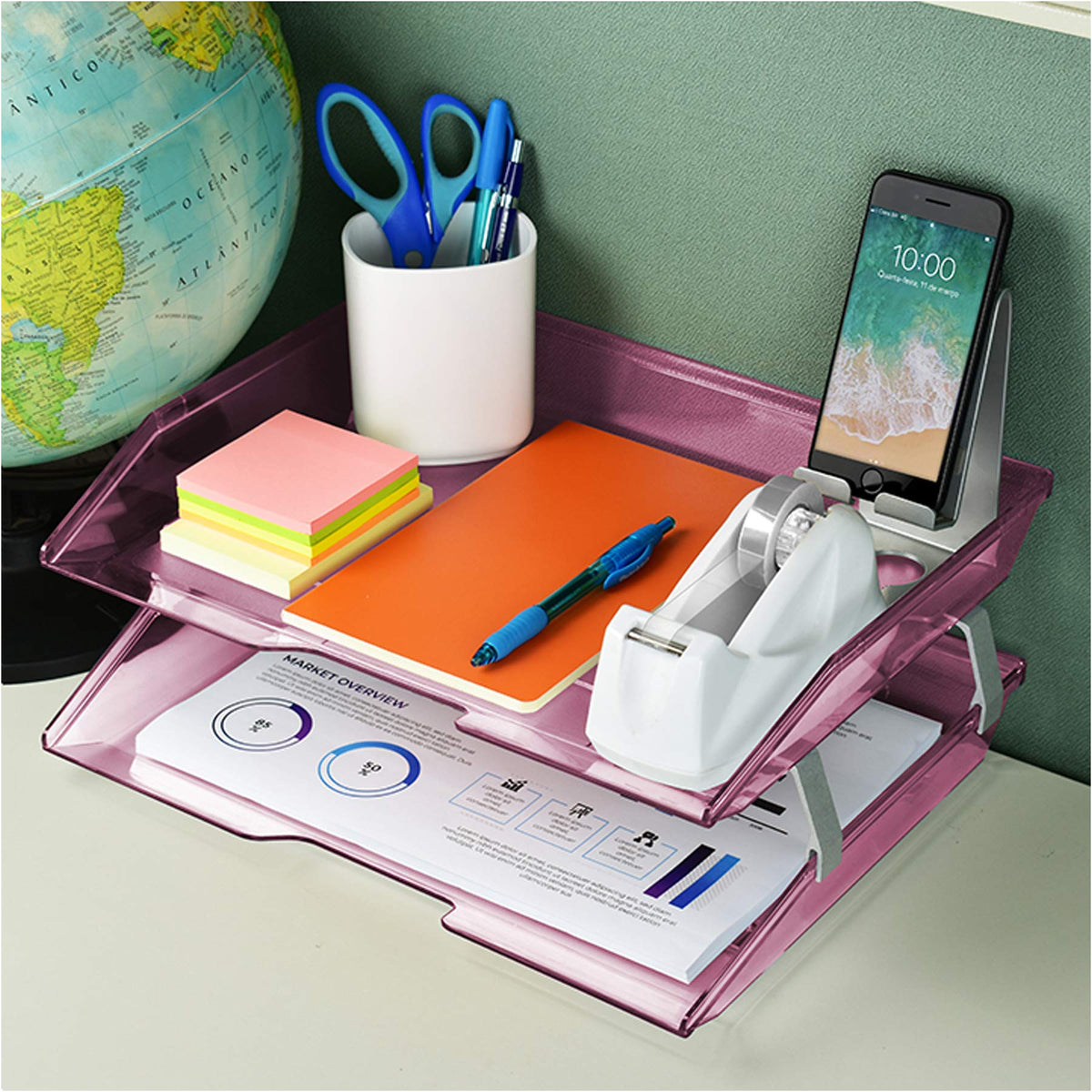 Acrimet Facility 2 Tier Letter Tray, Side Load, Letter Size/A4, Desktop File Organizer, Plastic