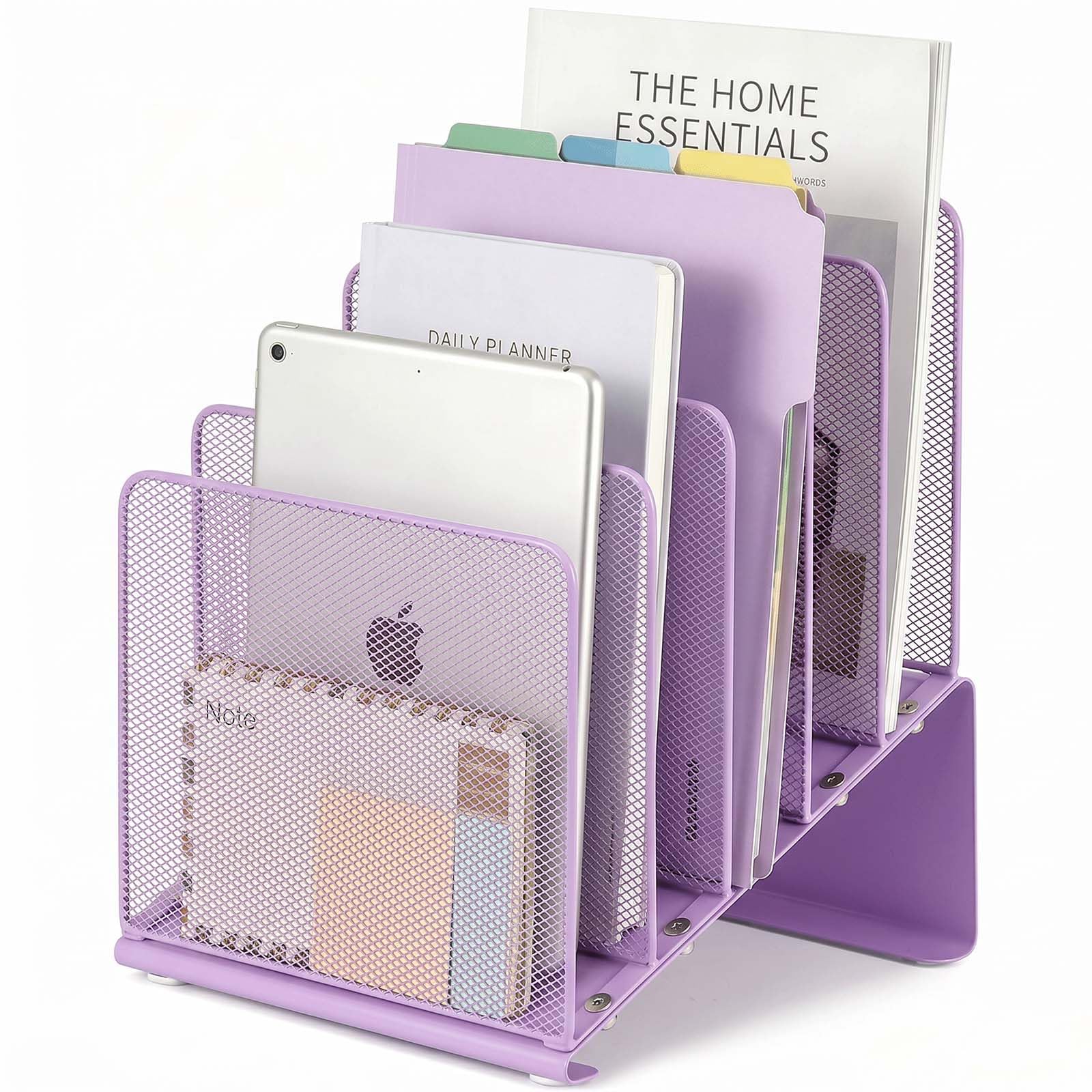 LEKETREE Purple File Organizer for Desk, Desk Organizer with 5-Section Vertical File Rack, File