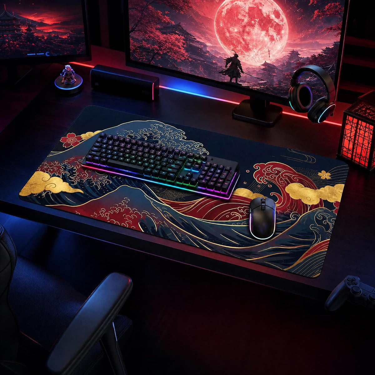 Japanese Great Wave Mouse Pad XL-Extended Gaming Desk Mat (31.5 x 15.7 in)