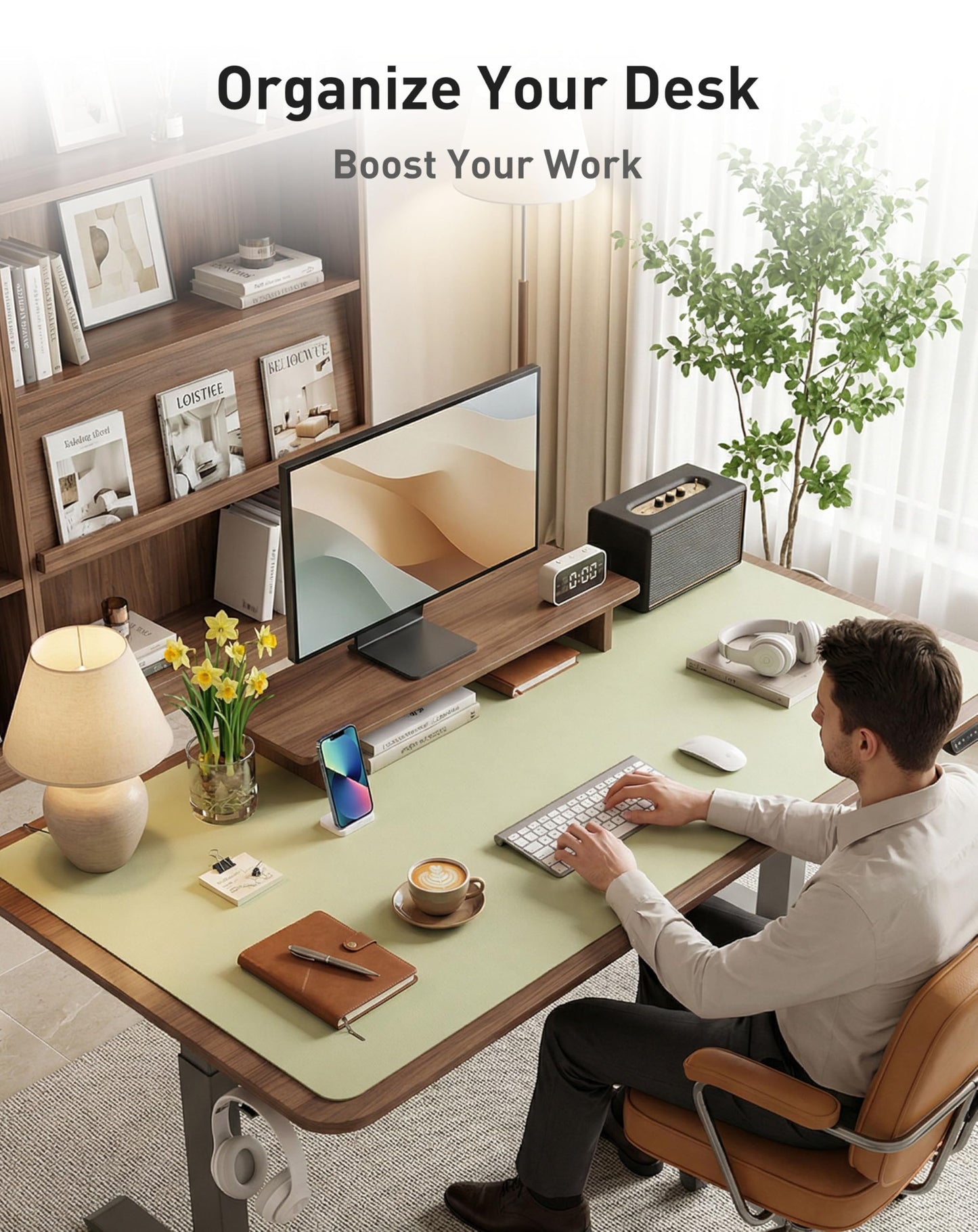Aothia Faux Leather Desk Mat - Large Mouse Pad, Non-Slip PU Leather Blotter, Waterproof Writing