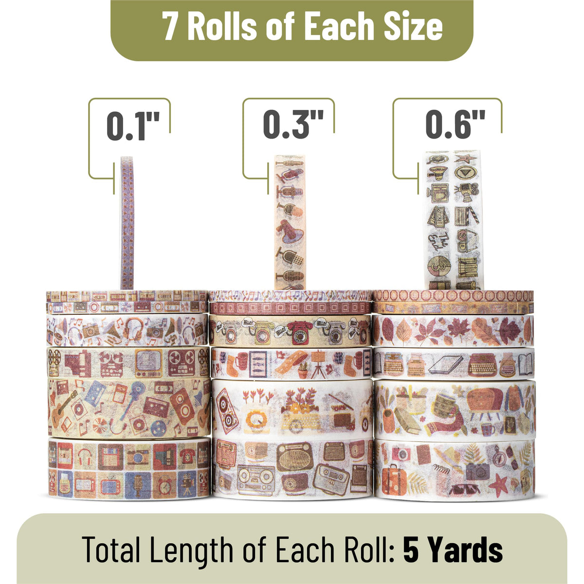 Mr. Pen- Washi Tape Set, 21 Rolls, Assorted Sizes, 5 Yards/Roll
