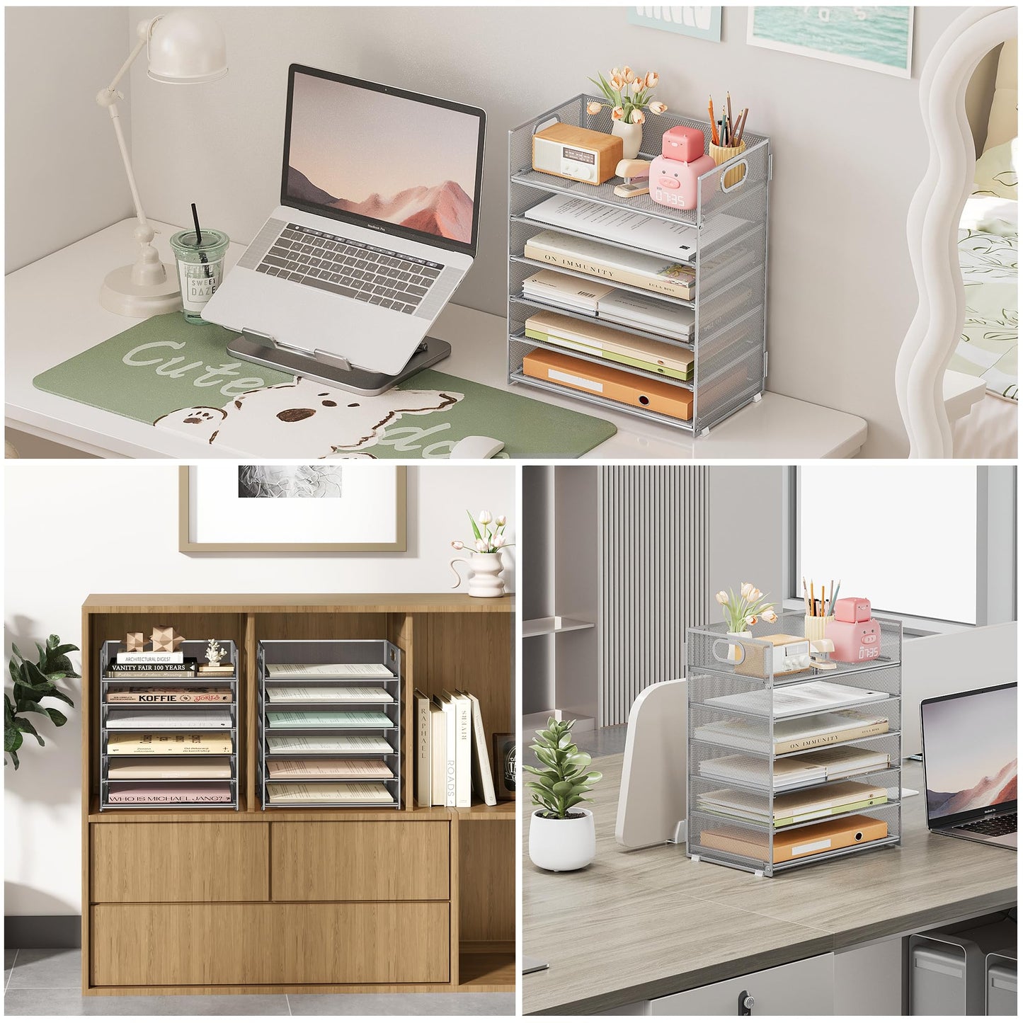Subekyu 6 Tier Paper Organizer for Desk with Handle, Metal Mesh Desk Office File Folder Paper