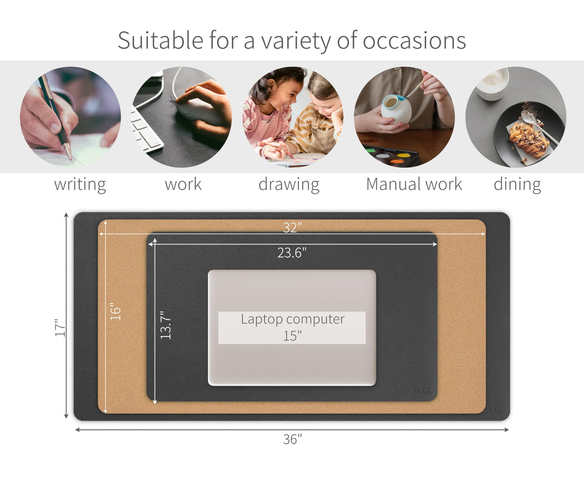 RENMTURE Desk Pad, Cork & PU Leather Desk Mat, Large Mouse pad, Non-Slip Desk Protector and