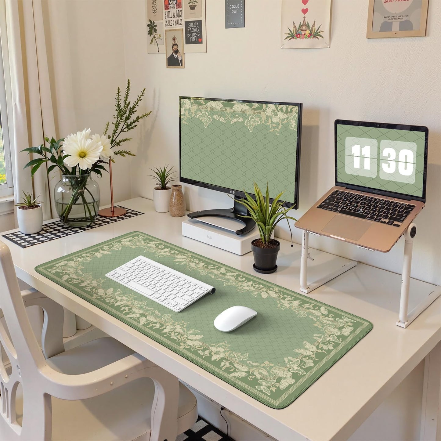 HAOCOO Light Green Desk Pad, Cute Computer Mat for Office Desk Decor