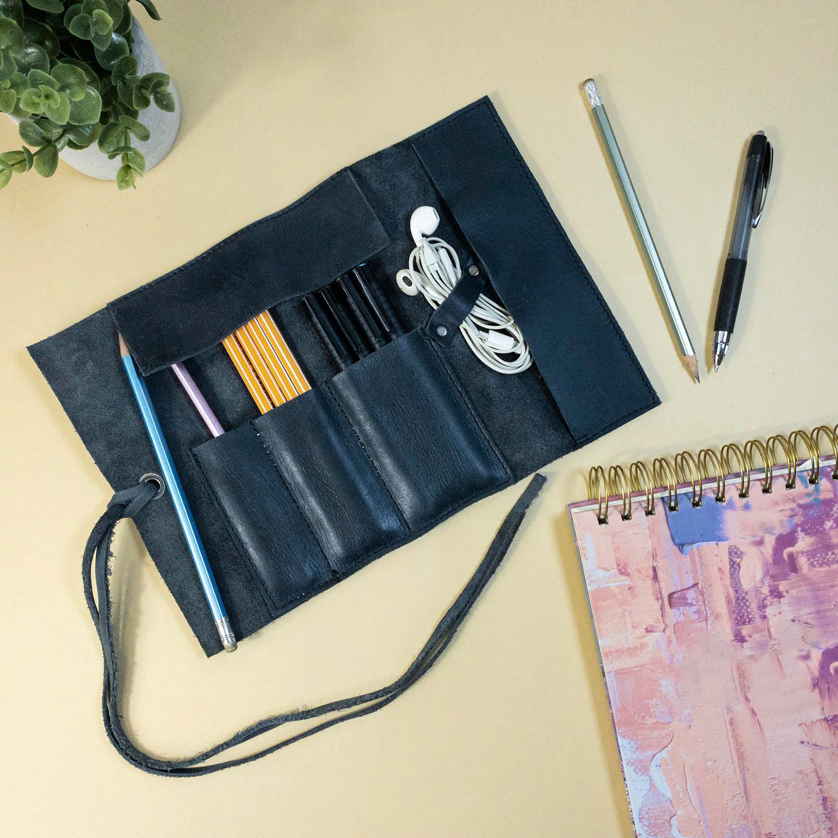 Hide & Drink, Rustic Pencil Roll Pouch, Multi-Purpose Storage Wrap for Scissors, Earphones