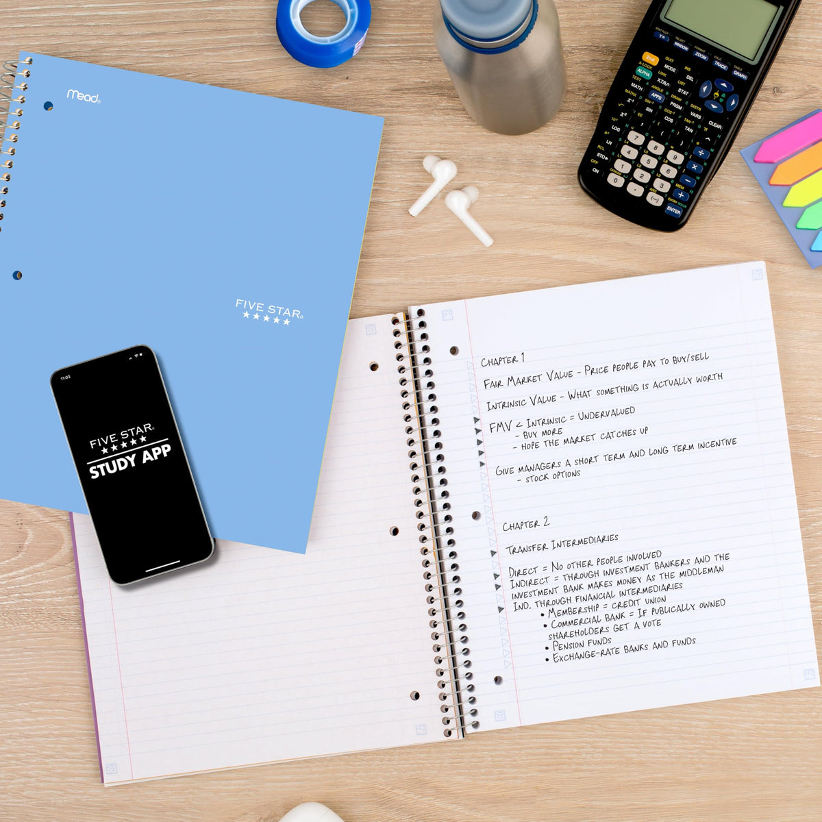 Five Star Spiral Notebook + Study App, 5 Subject, College Ruled Paper, 8-1/2" x 11", 200 Sheets