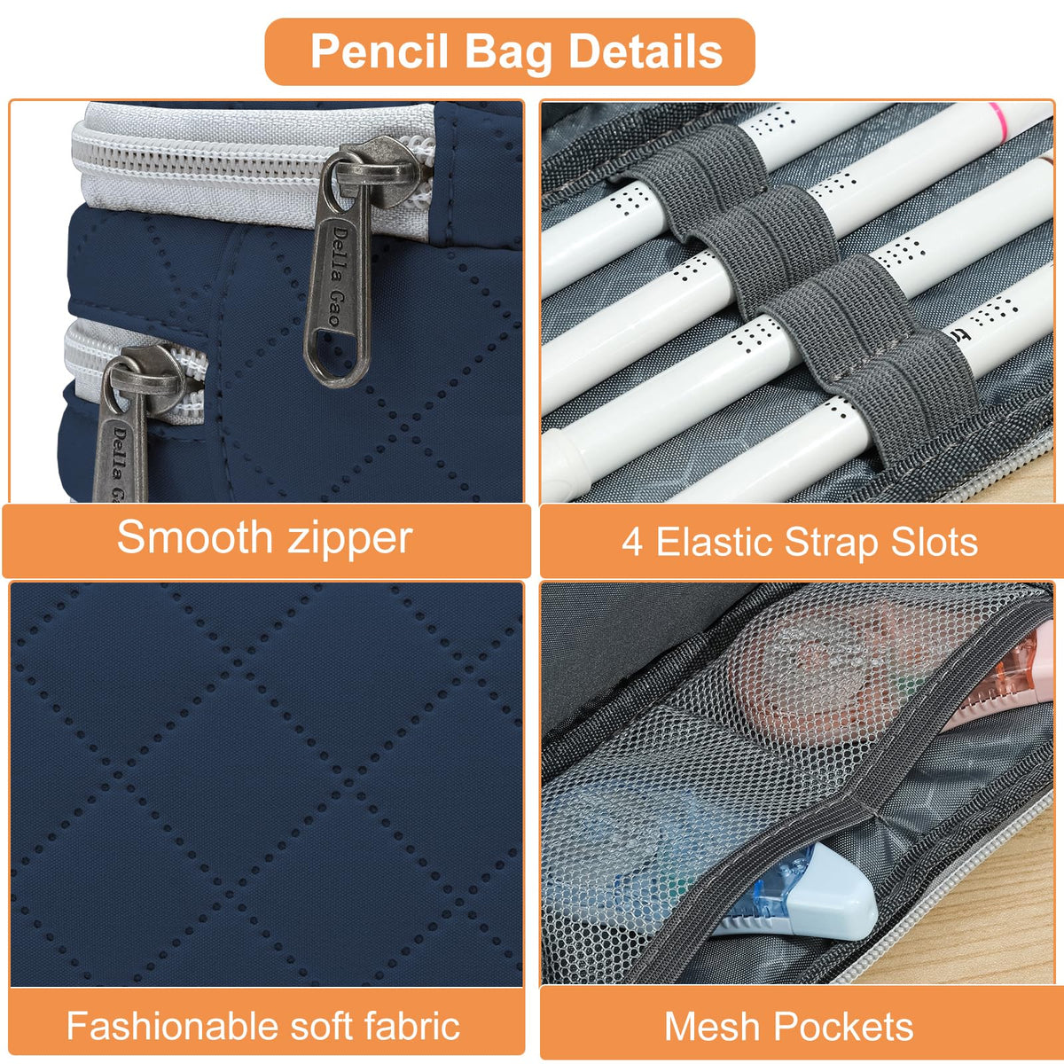 Della Gao Large Pencil Case, Big Capacity Pencil Pouch with 3 Compartments