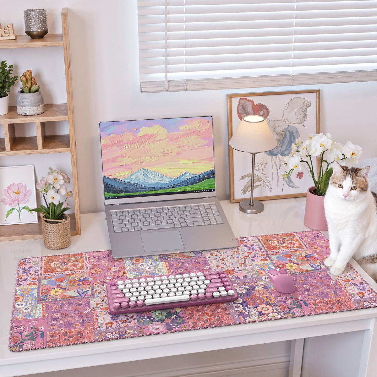 iCasso Floral Desk Pad Mat, Large Mouse Pad, Rose Pink