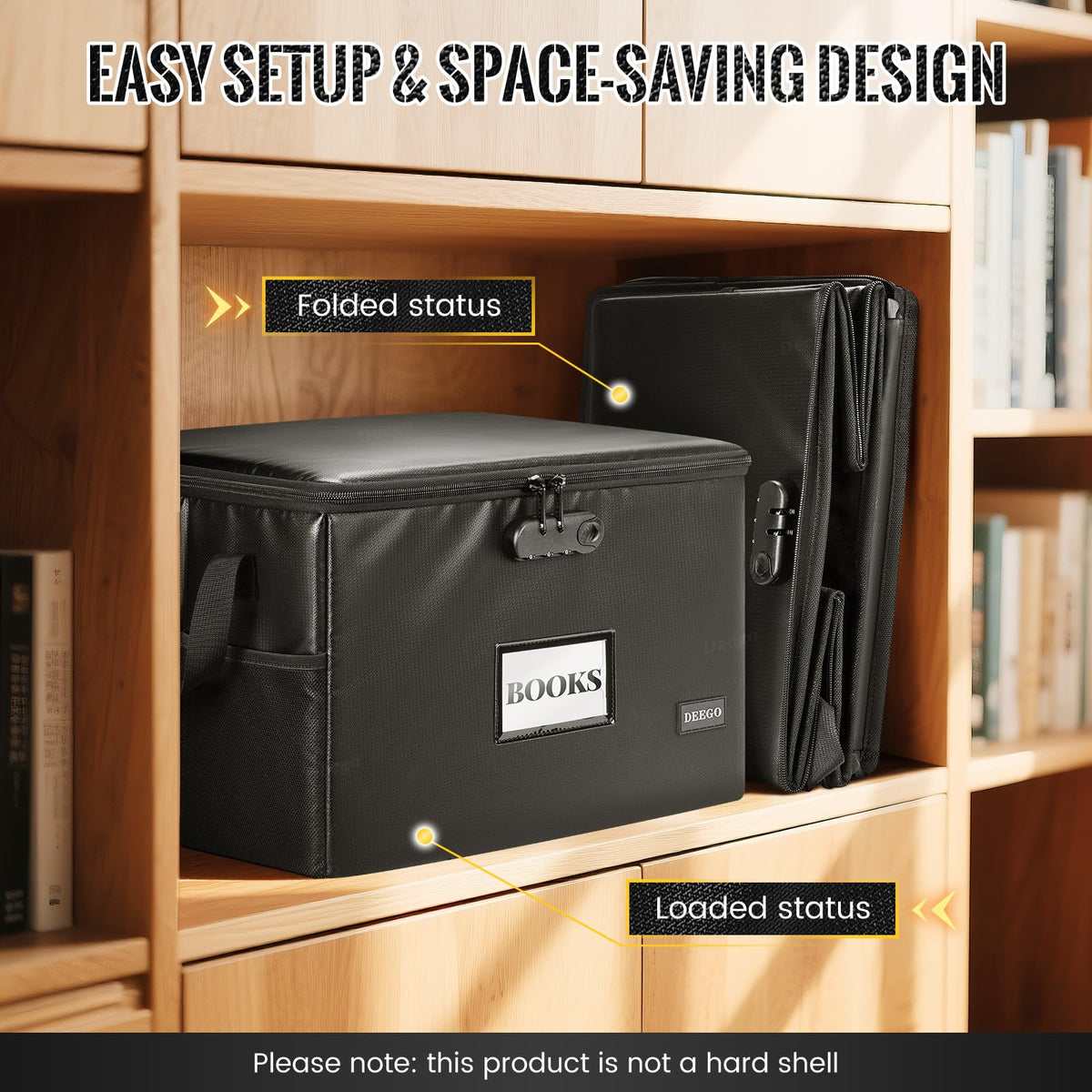 DEEGO Fireproof Document Box, Water-Resistant File Organizer Box with Lock