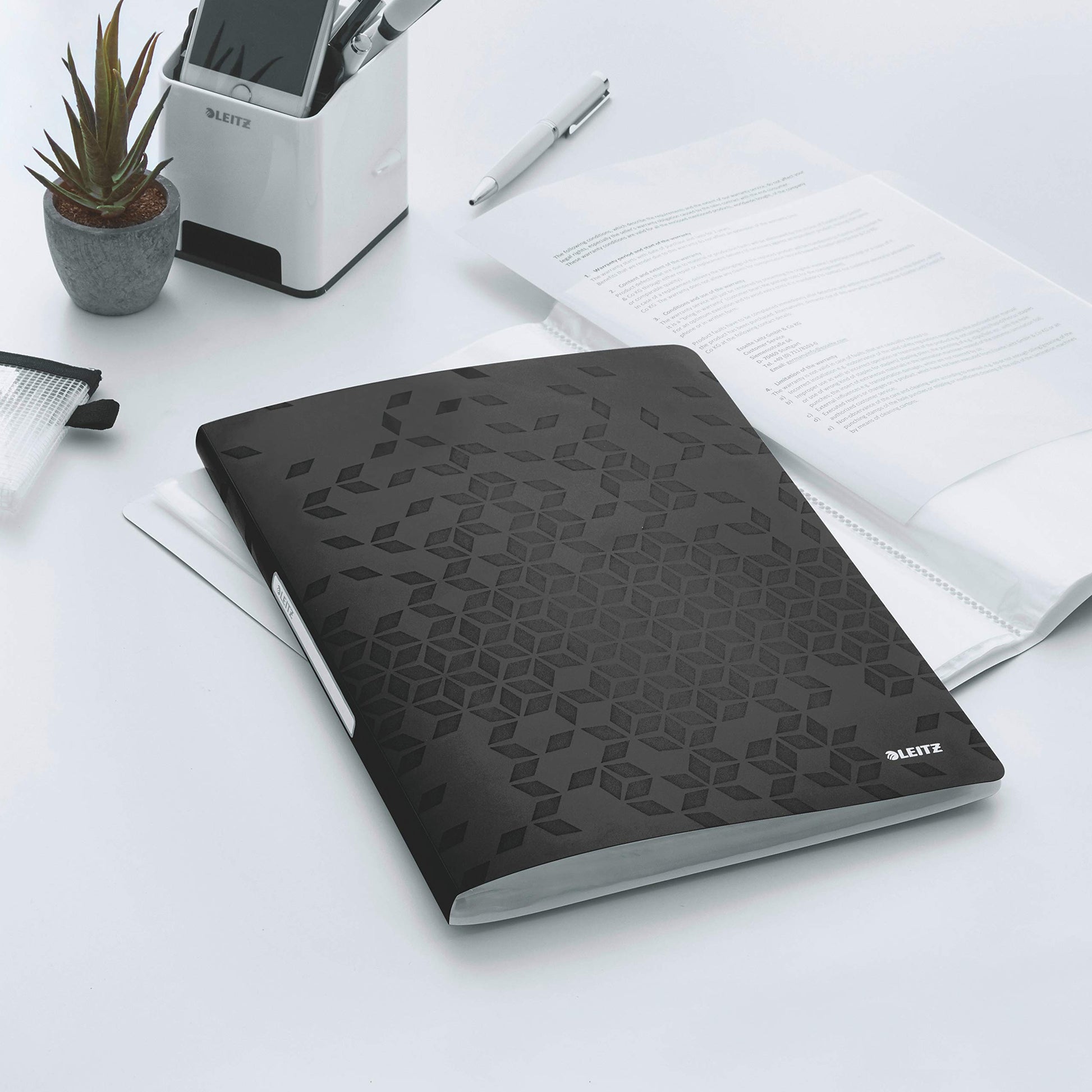 Leitz A4 Display Book, 20 Pockets, 40 Sheet Capacity, Transparent Pockets, Black, Wow Range