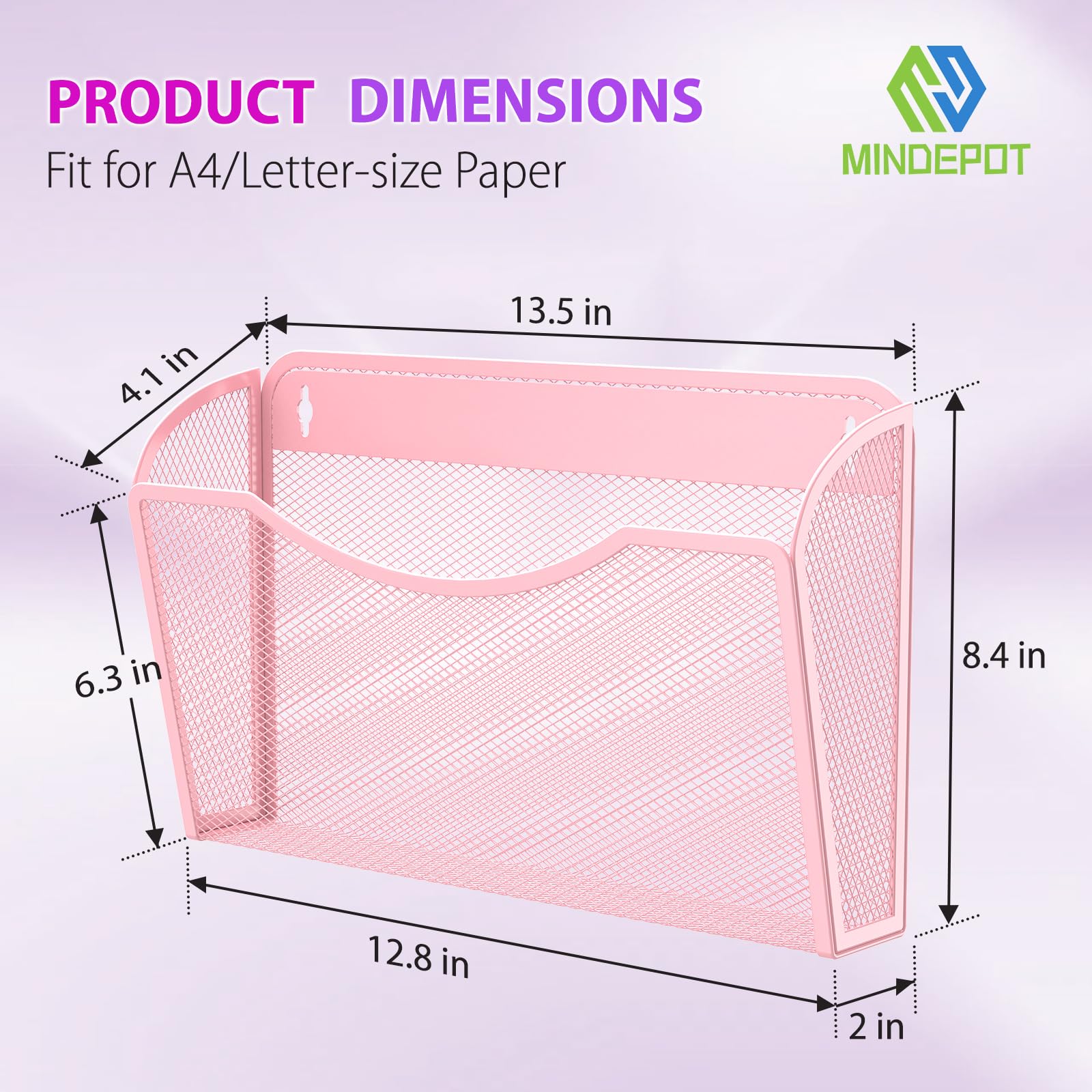 MINDEPOT Wall File Organizer, Hanging Wall File Holder, 3 Pack, Pink