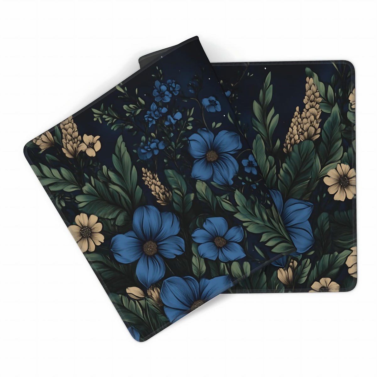 Floral Aesthetic Cosmos Gaming Mouse Pad, Black Blue Vintage Botanical Desk Mat with Anti-Slip Base
