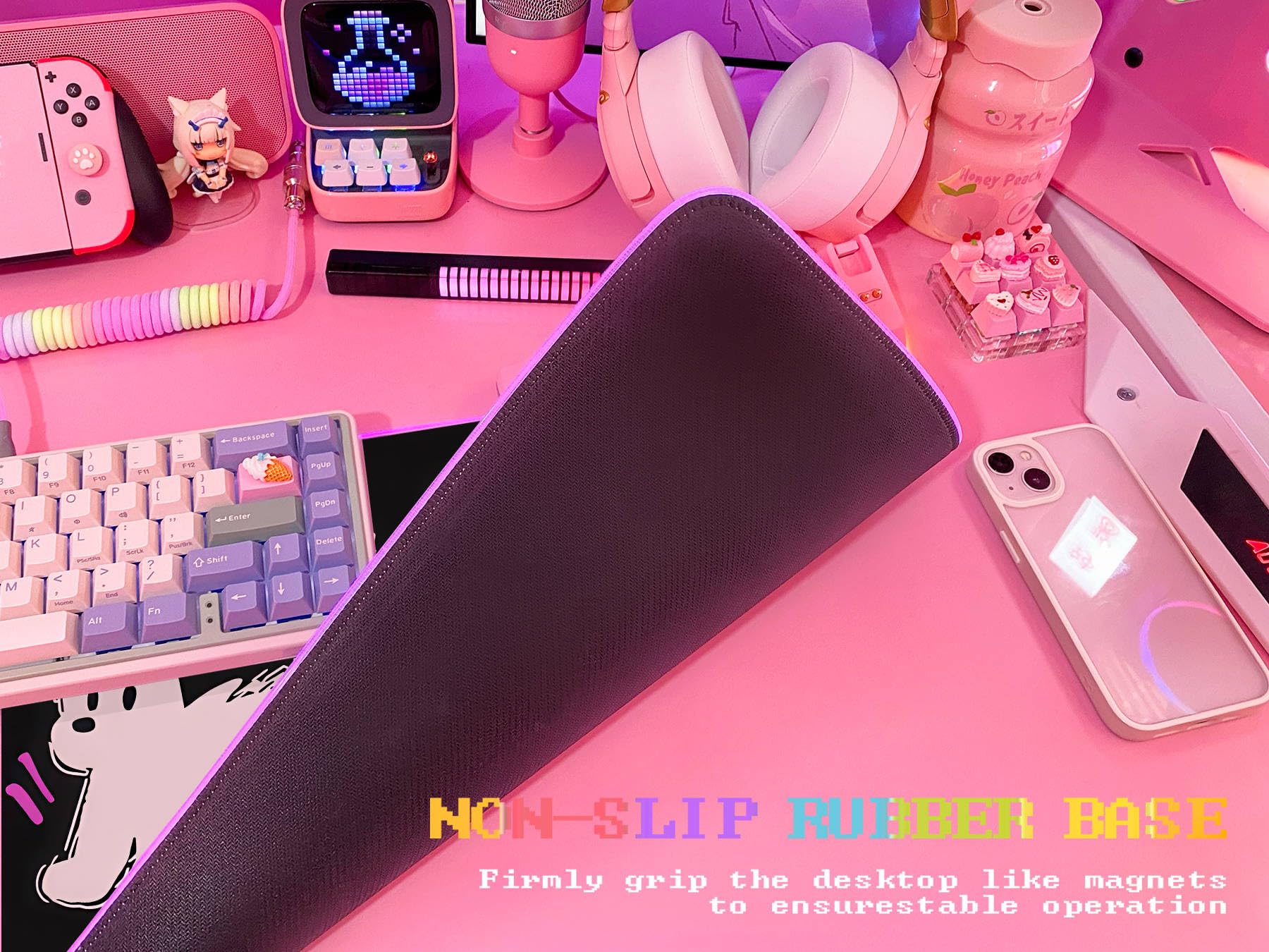 JMIYAV Pink RGB Gaming Mouse Pad 31.5x12 Inch PC XL Large Extended Glowing Led Light Up Desk Pad