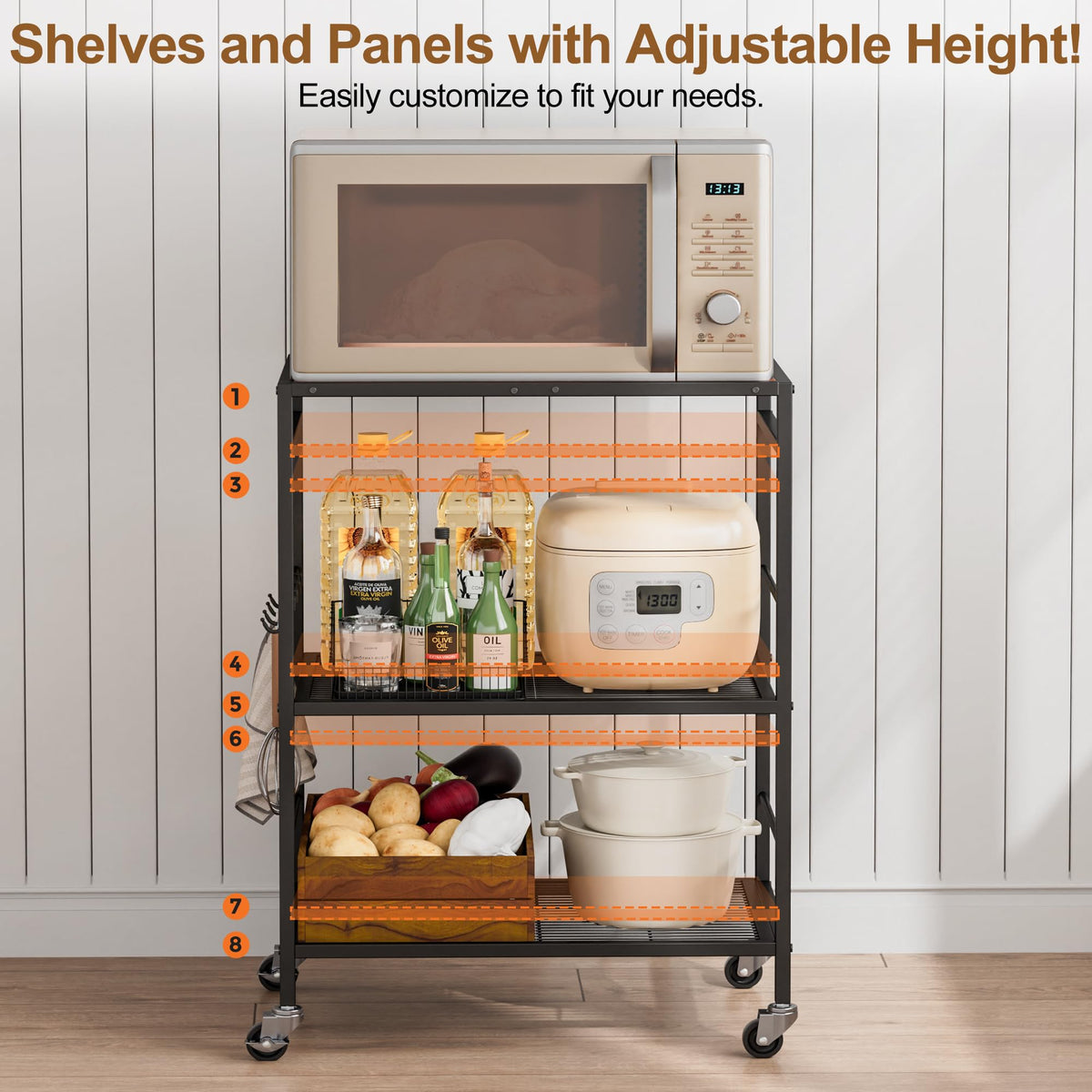 3 Tier Rolling Kitchen Microwave Cart, Utility Cart , Microwave Stand
