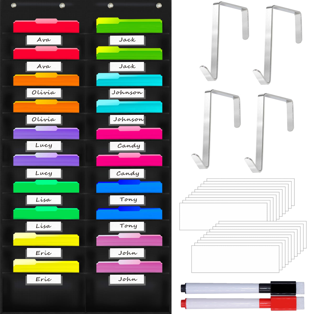 Vantasii Nylon Storage Pocket Chart with 20 Name Tag Pockets, Hanging Wall File Organizer, 4 Hooks