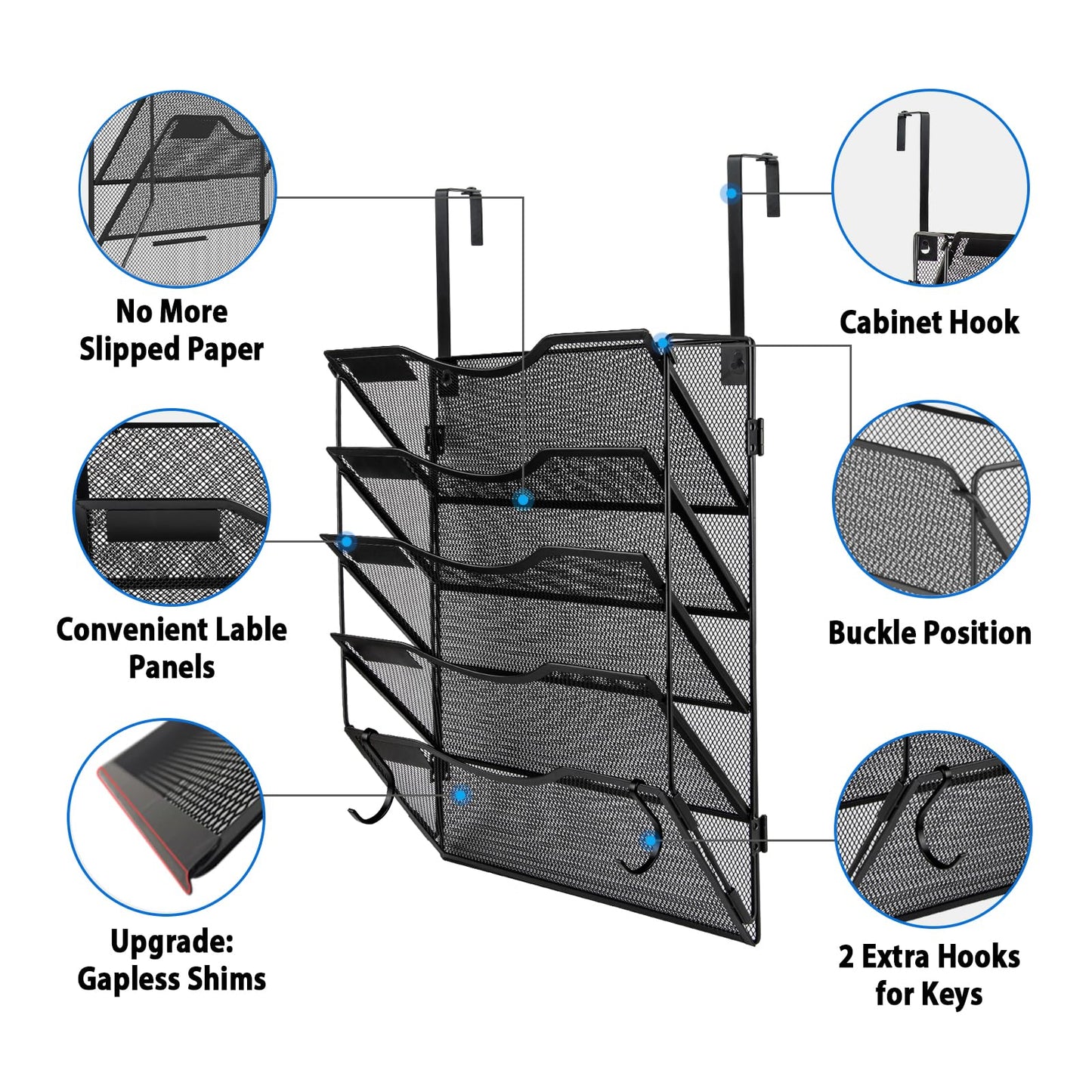 BOHDK Wall File Organizer 5 Pockets, Mail Organizer, Hanging Folder Holder, Foldable | Hanging or