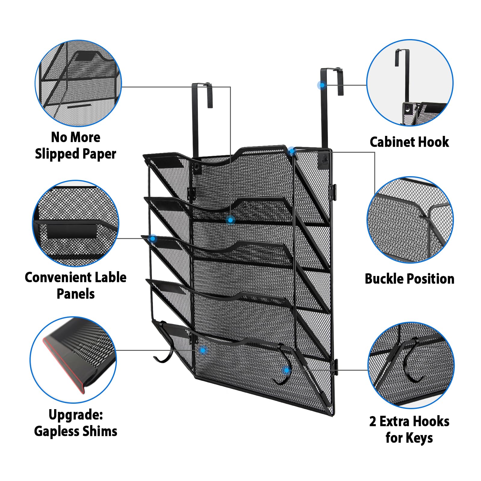 BOHDK Wall File Organizer 5 Pockets, Mail Organizer, Hanging Folder Holder, Foldable | Hanging or