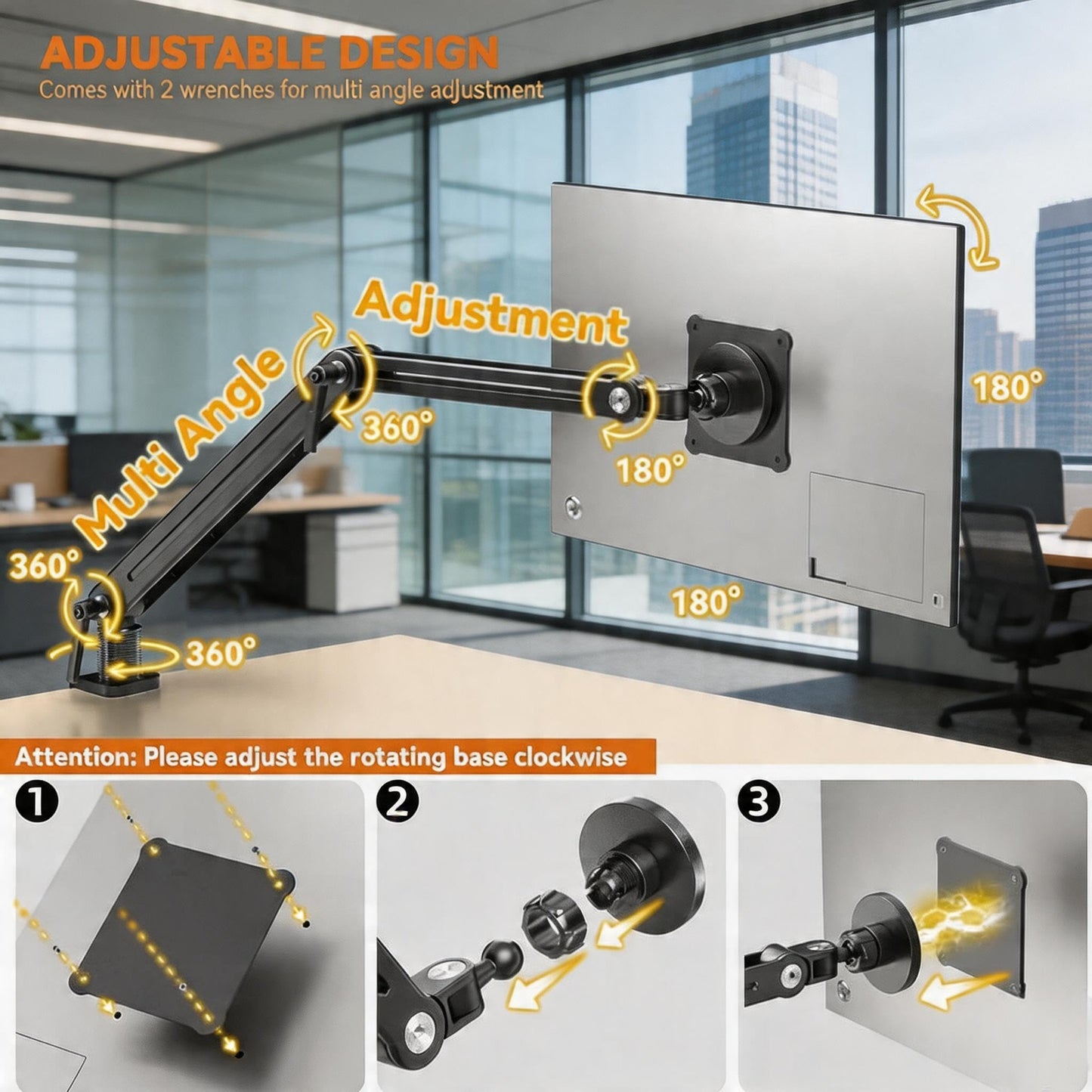 Feising Portable Monitor Holder Mount Arm with Strong Magnetic 360° Rotating Base Bearing Over 5LBS