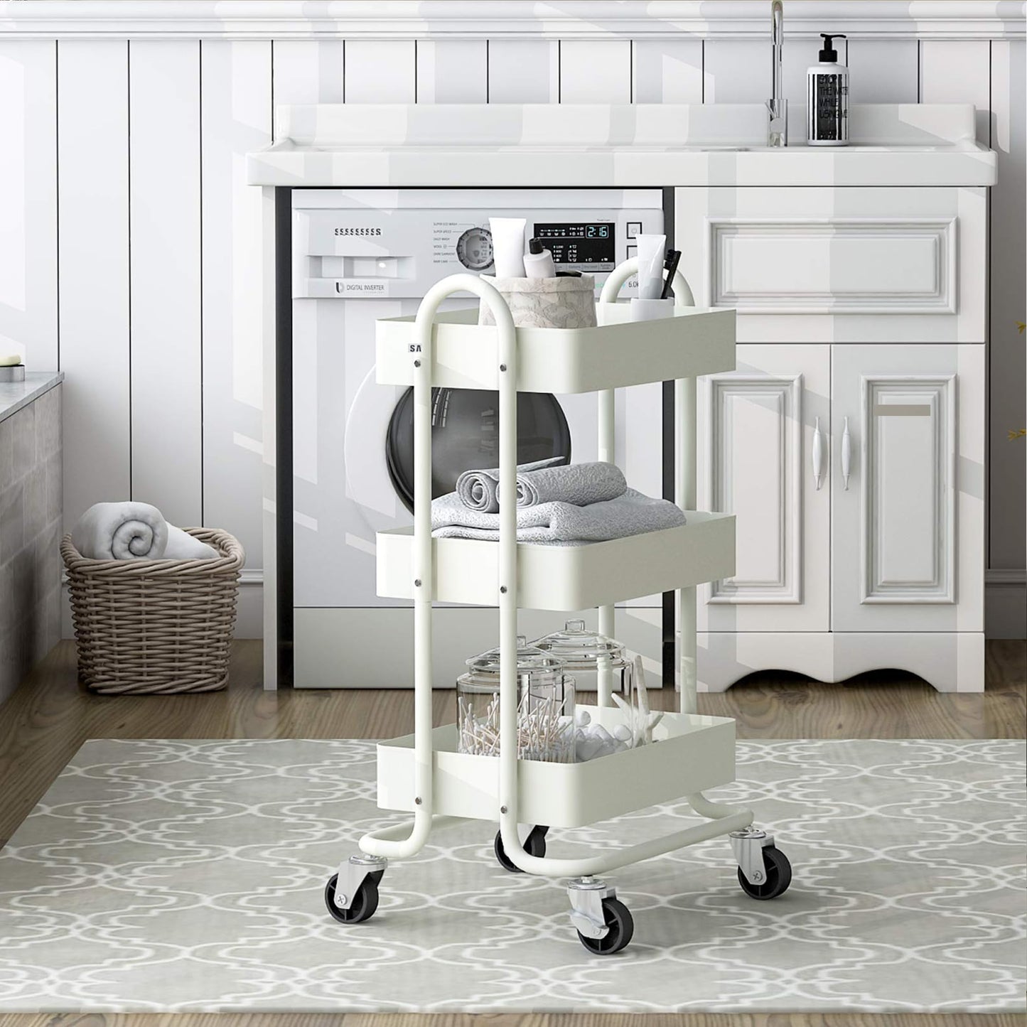 Elitehouse Metal Rolling Cart,3-Tier Metal Rolling Cart with Wheels,3 Tier Utility Cart with Wheels