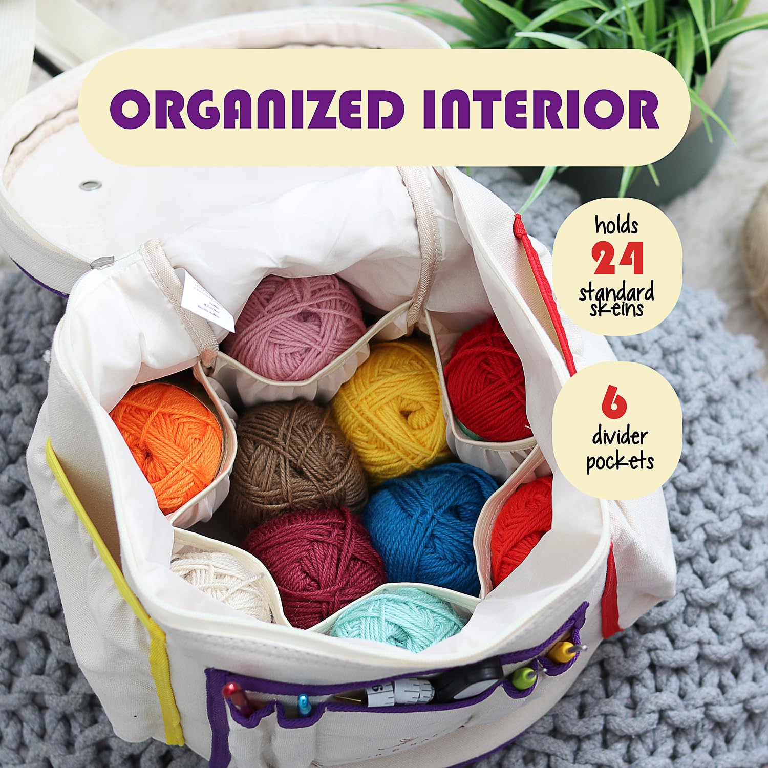 Hearth & Harbor Crochet Bag Organizer – Durable Knitting Bag, Yarn Organizer for Accessories and
