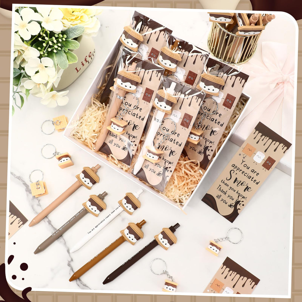 Sayglossy 75 Set Back to School Smore Gifts Bulk, Smore Pens Keychains