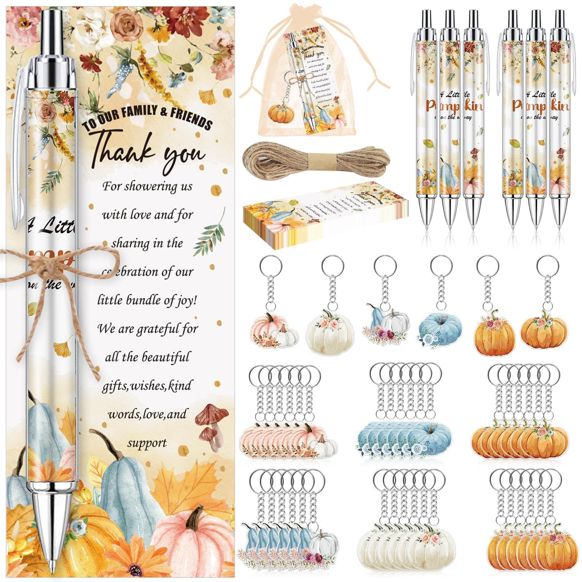 EYNDYN 145 Pieces Little Pumpkin Baby Shower Favors for Guest Fall Pumpkin Ballpoint Pens and