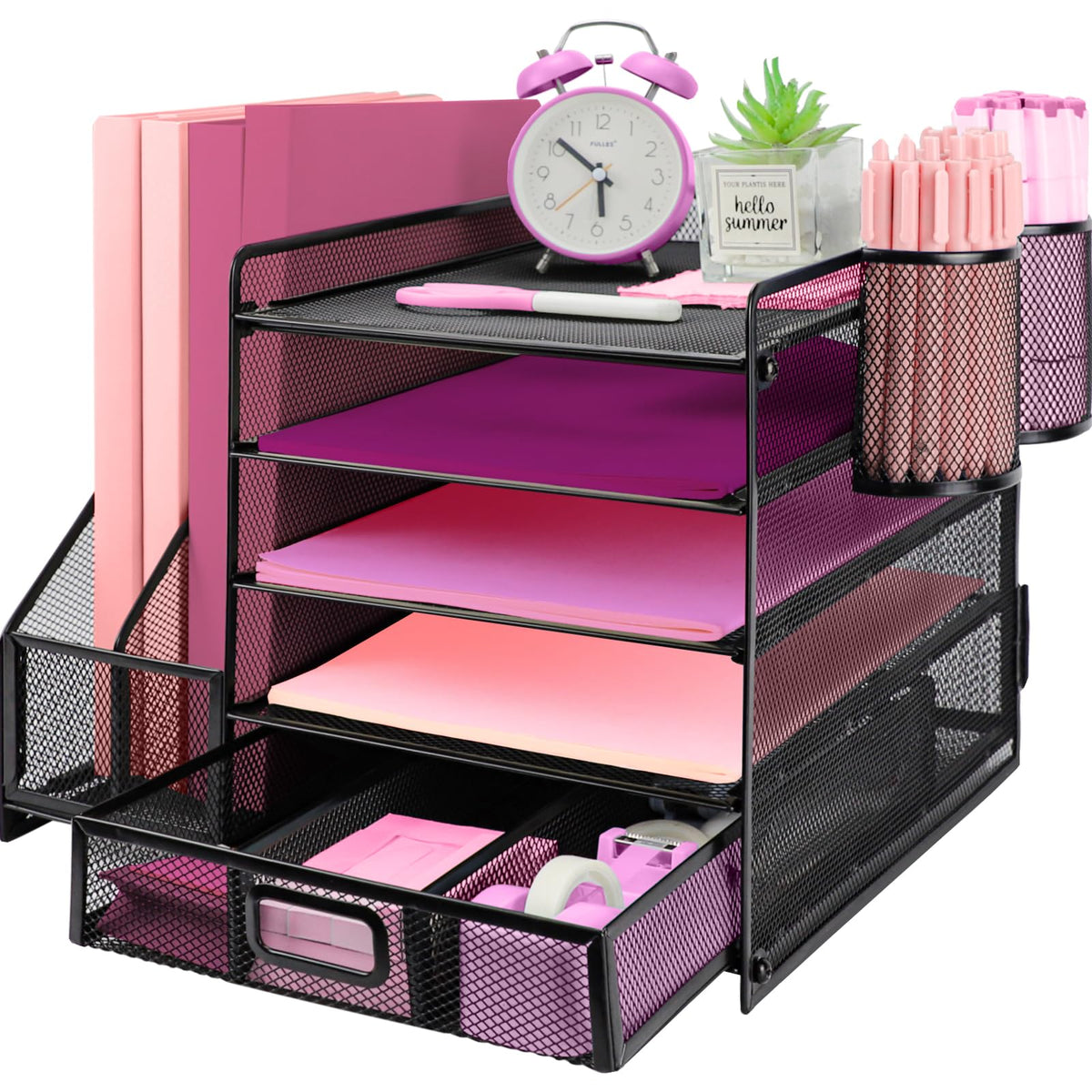 ideallife Desk Organizers and Accessories with File Holder, 5-Tier Paper Letter Tray Organiser with