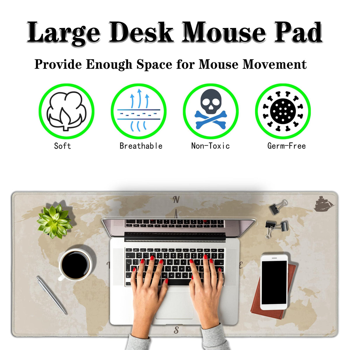 Samgula Office Desk Pad Compass Big Desk Mat, Gaming Mouse Pads Long Mousepad, Keyboard Pad