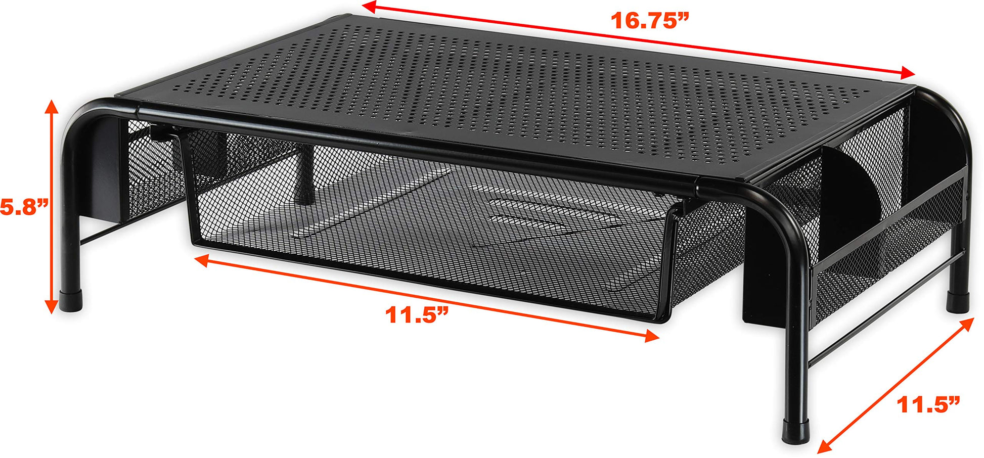 Simple Houseware Metal Desk Monitor Stand Riser w/ Drawer, 2-Pack, Black