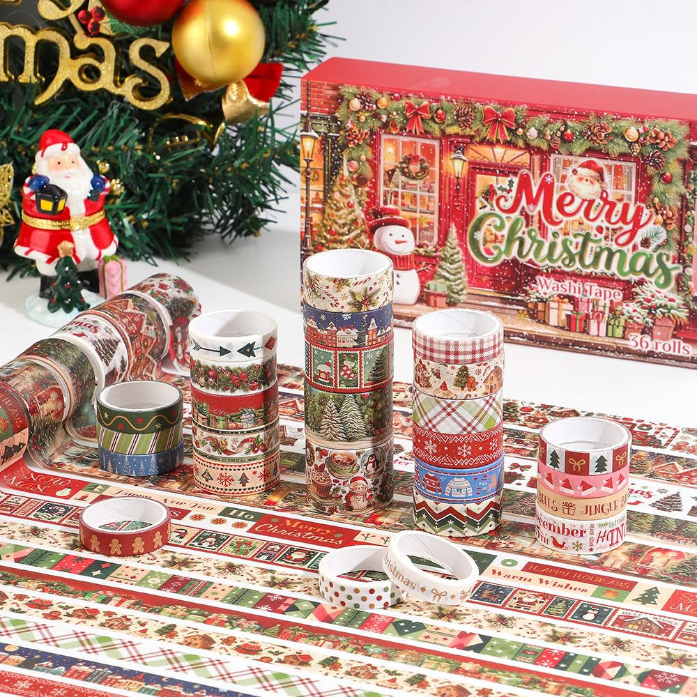 icceemee 36 Rolls Christmas Washi Tape Set, Festive Holiday Decorative Masking Tape, Xmas Planner