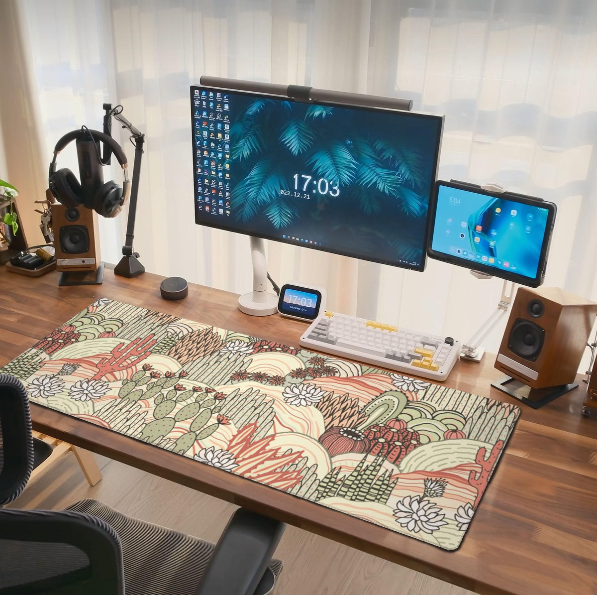Cactus Succulent Mouse Pad Extended Large Gaming Mousepad XL Big Long Oversized Desk Mat Stitched