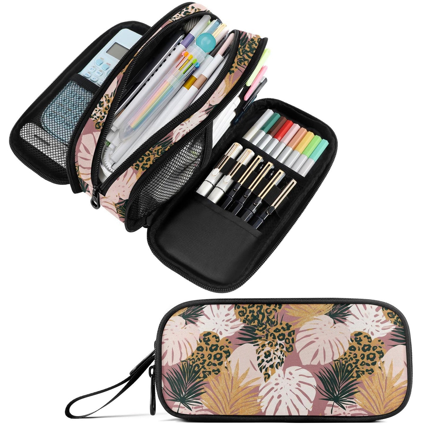 Fustylead Exotic Plants Nylon Pencil Bag Large Storage Pouch Pen Case Makeup Bag Simple Stationery