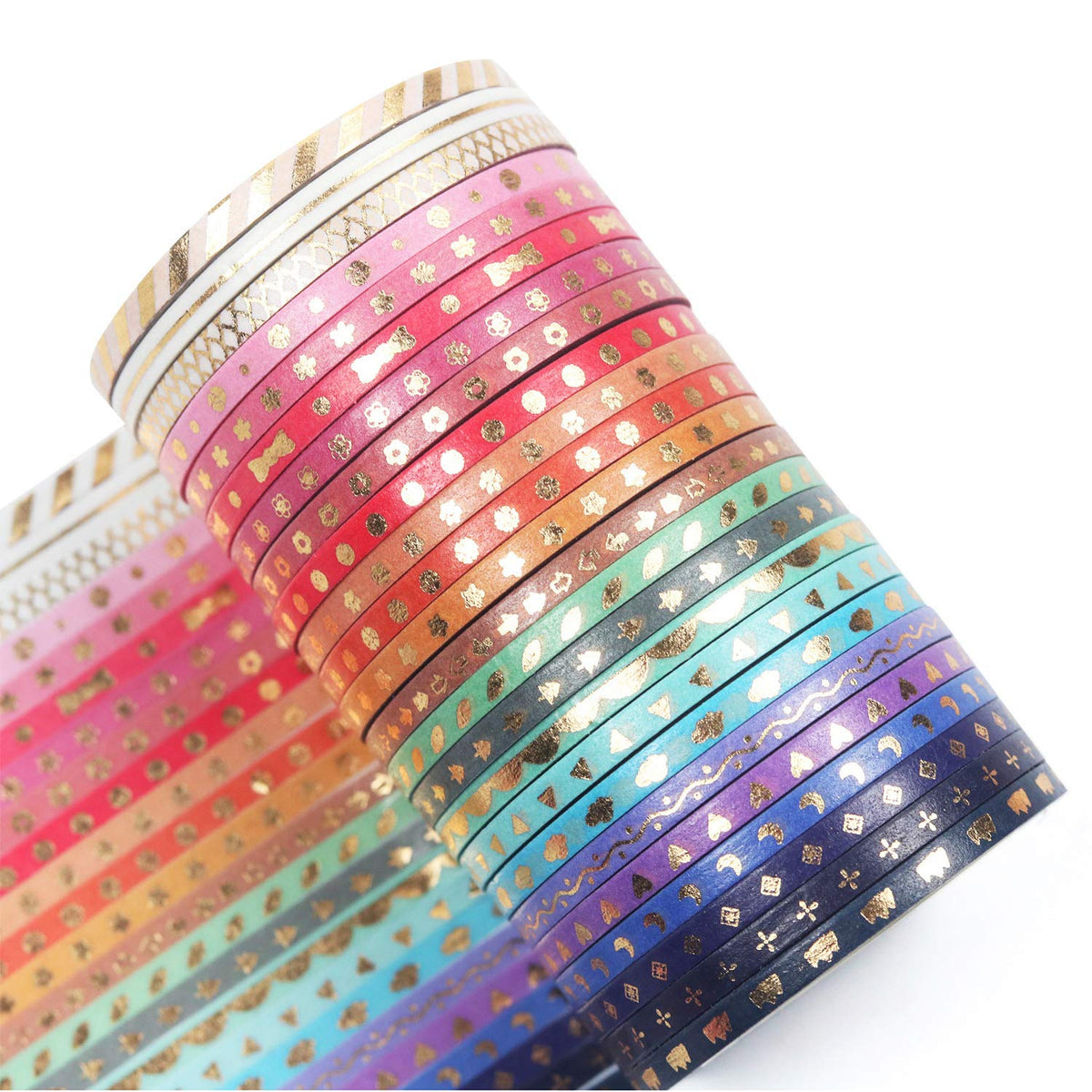 YUBBAEX 24 Rolls Skinny Washi Tape Set Gold Foil Print Decorative Tapes for Arts, DIY Crafts