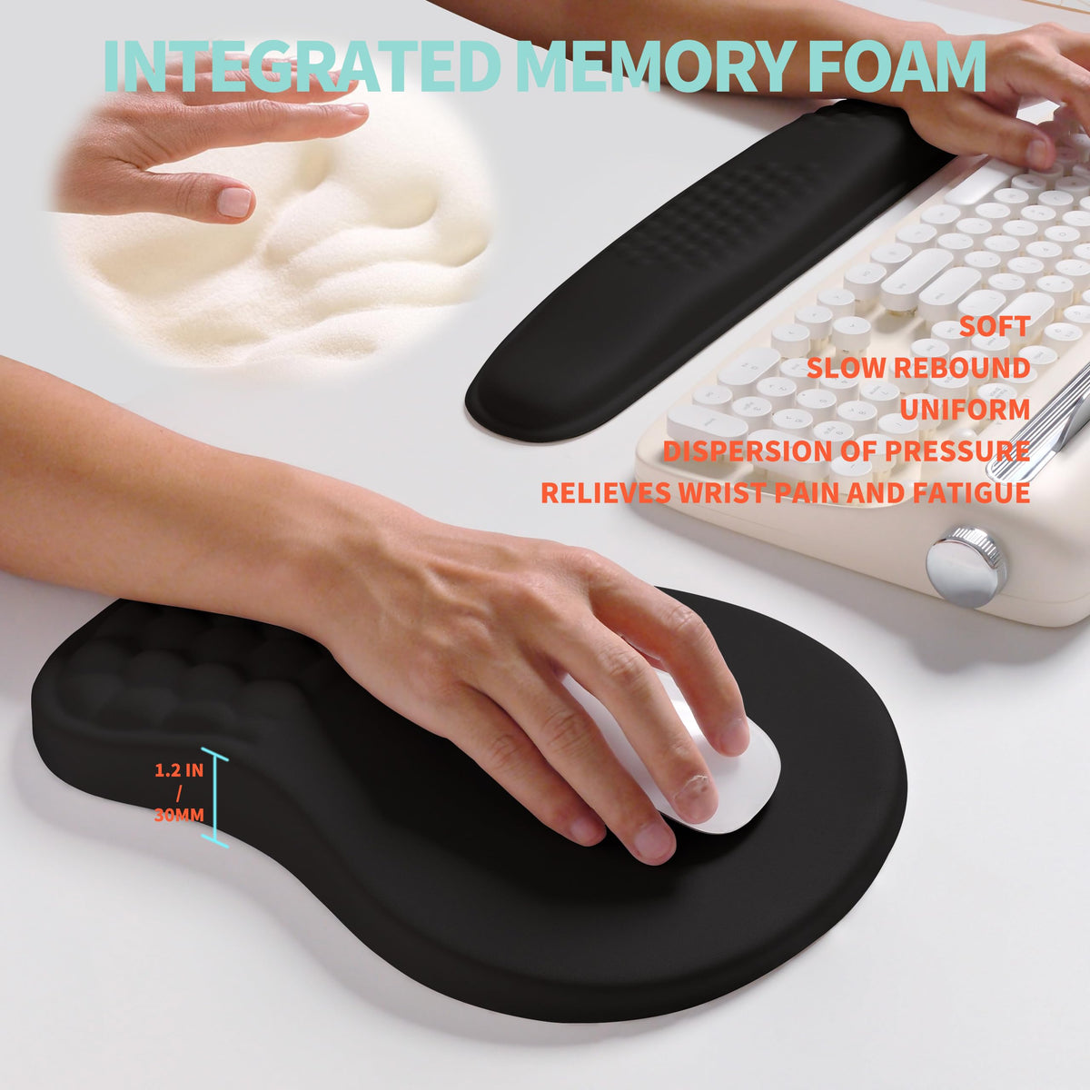 KUOSGM 2-in-1 Ergonomic Set, Wave Rise Keyboard Wrist Rest and Massage Bulge Slope Mouse Pad Wrist