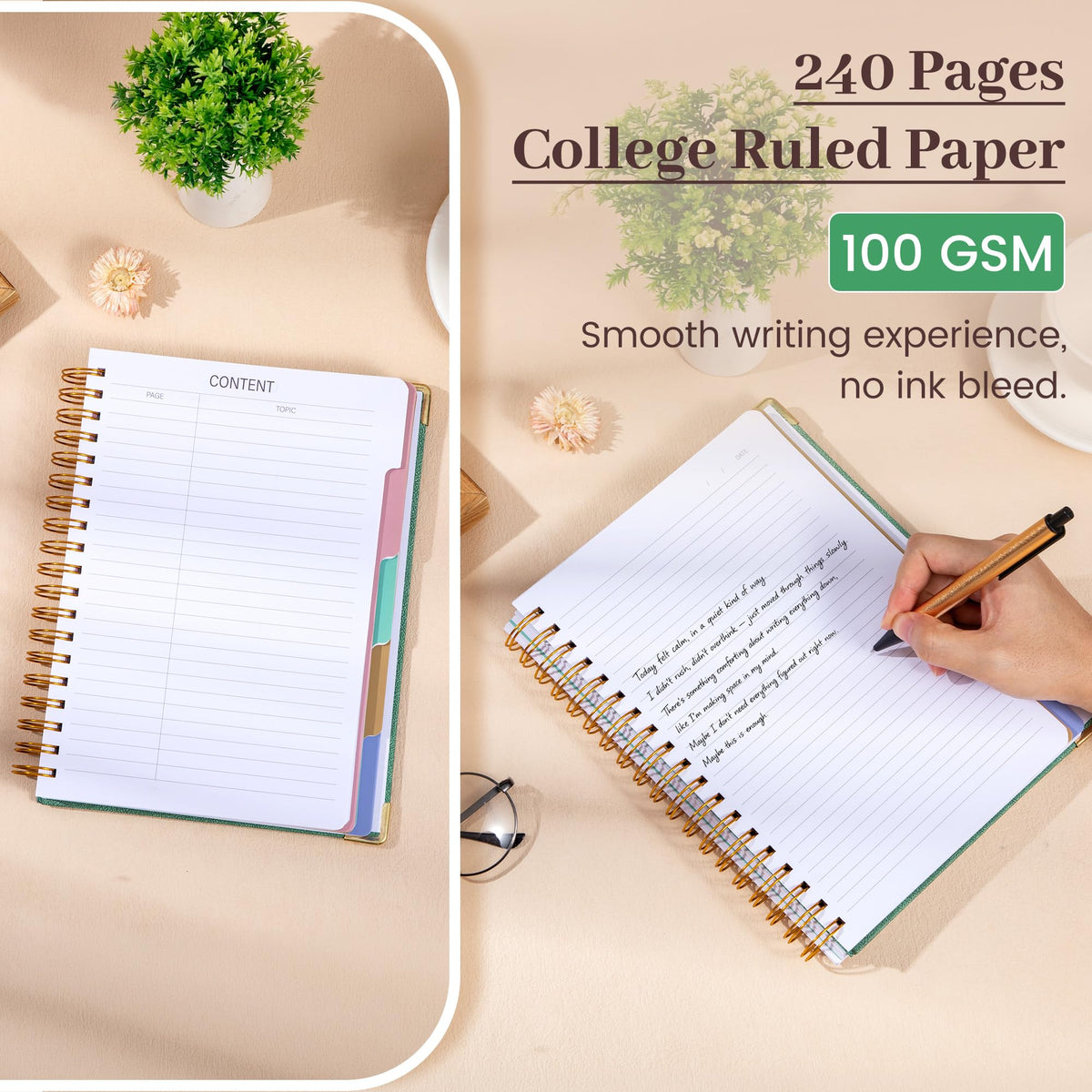 Yoment Hardcover Spiral Notebooks for Work 240 Pages Notebook with Dividers